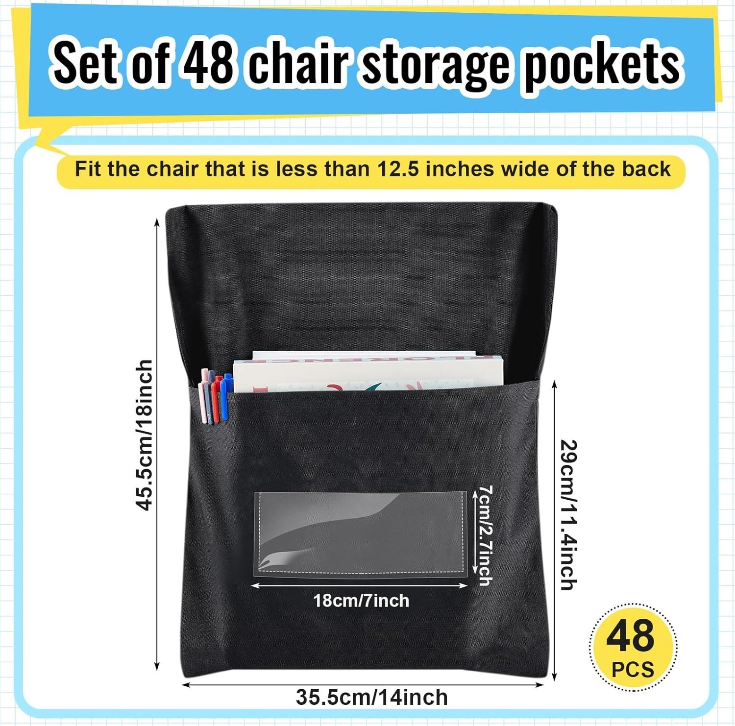 NEW Chair Pockets Classroom Chairback Pocket Chart Desk Organizer 14 x 18 48 Pcs
