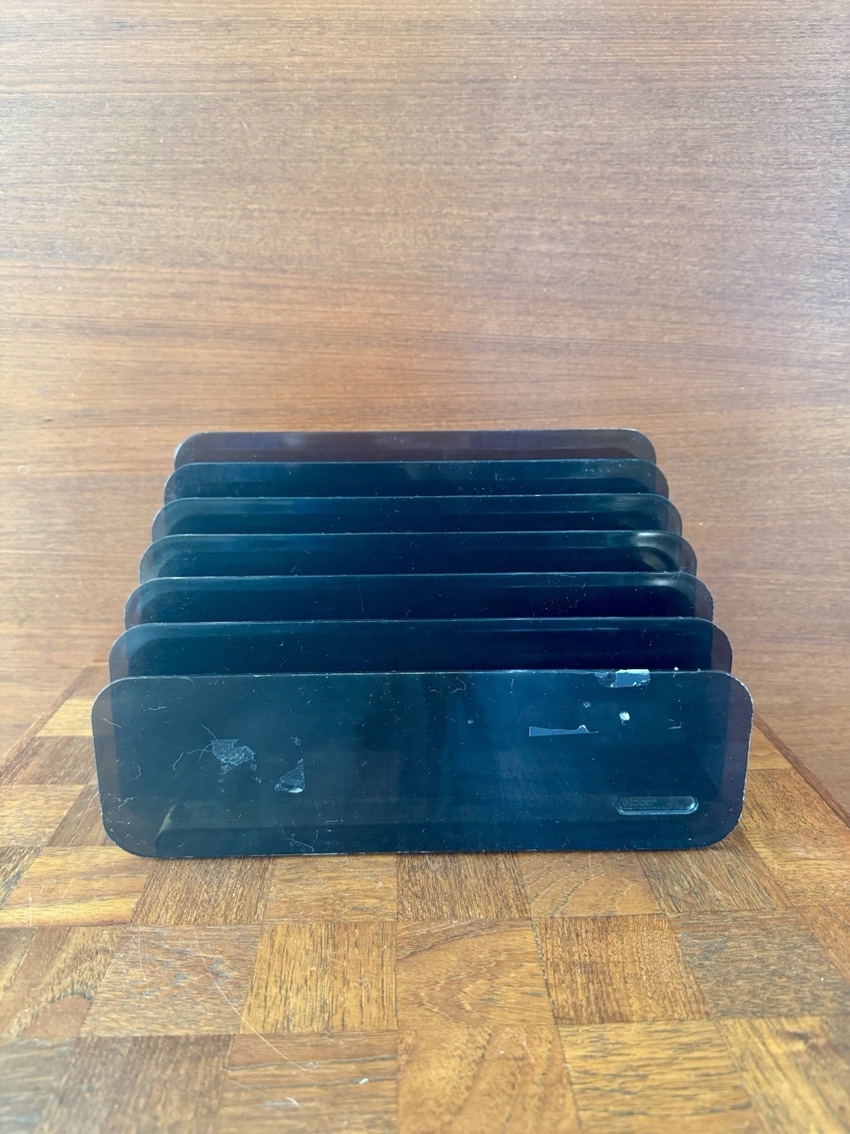 Eldon Desk Letter Paper Post Modern Vintage Black Acrylic USA 1987 Crack