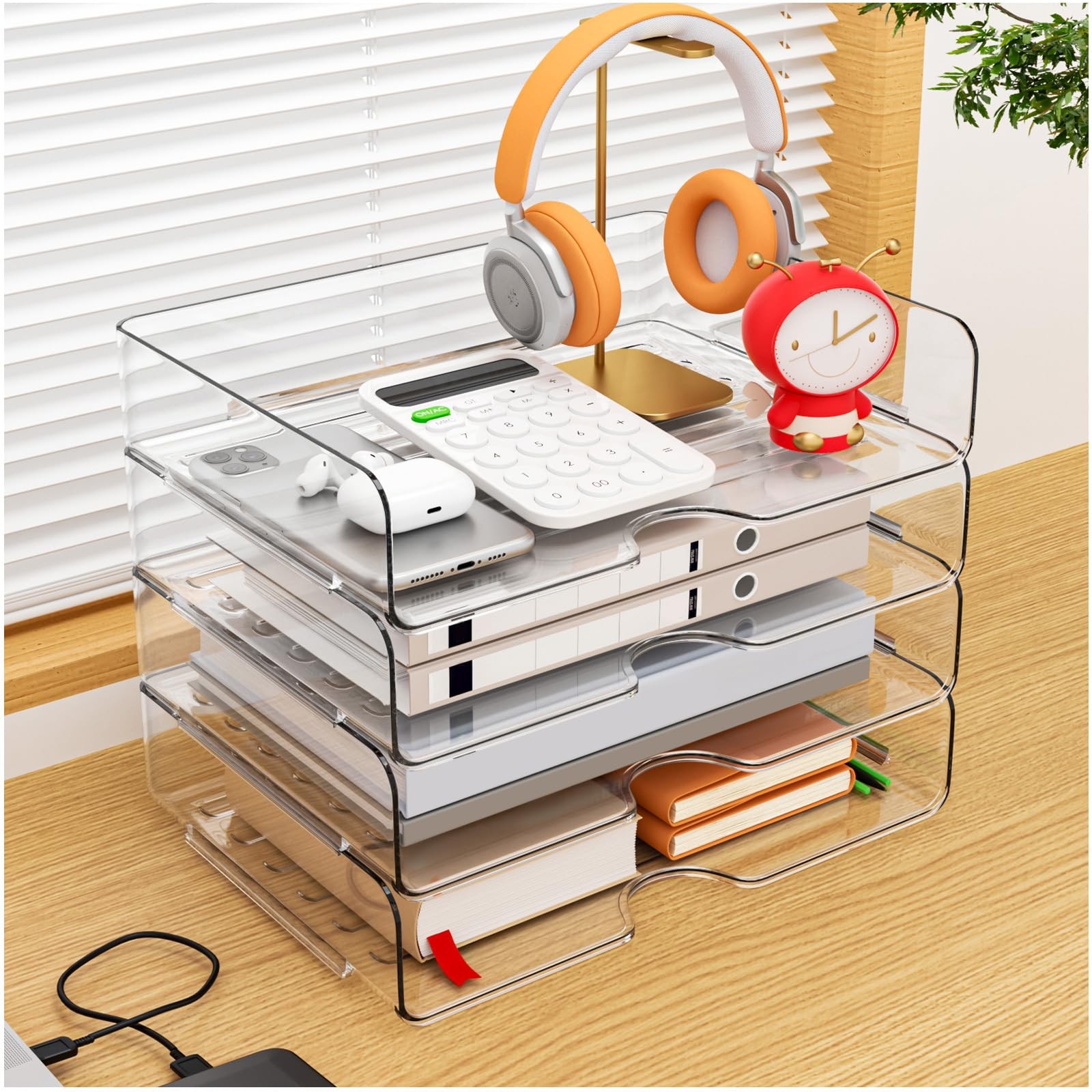 Paper Organizer Letter Tray, 4 Pack Acrylic Stackable 4-tier Widened, White