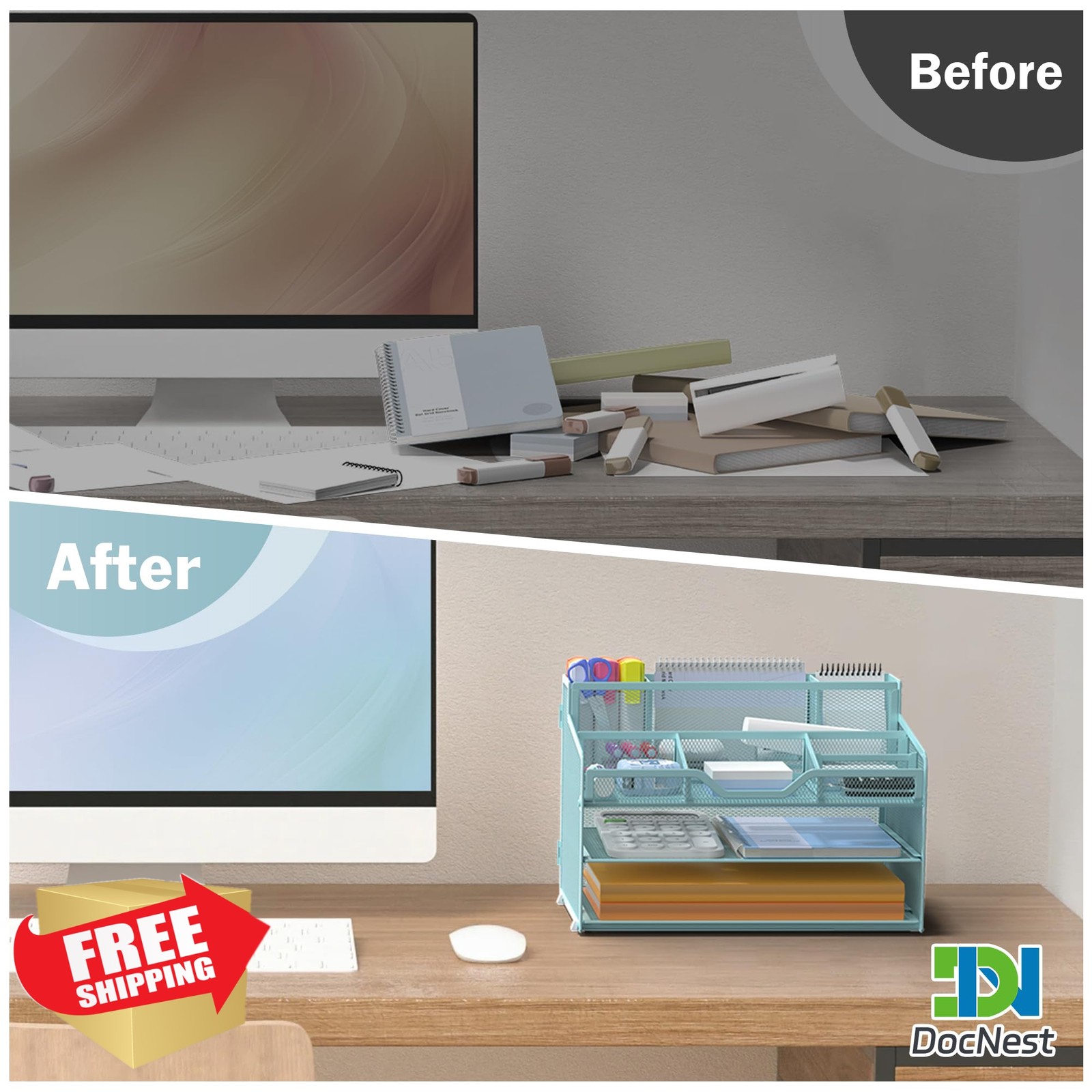 Docnest 3 Tier Mesh Desk Organizer for Paper Office Supplies – Multi-Function…