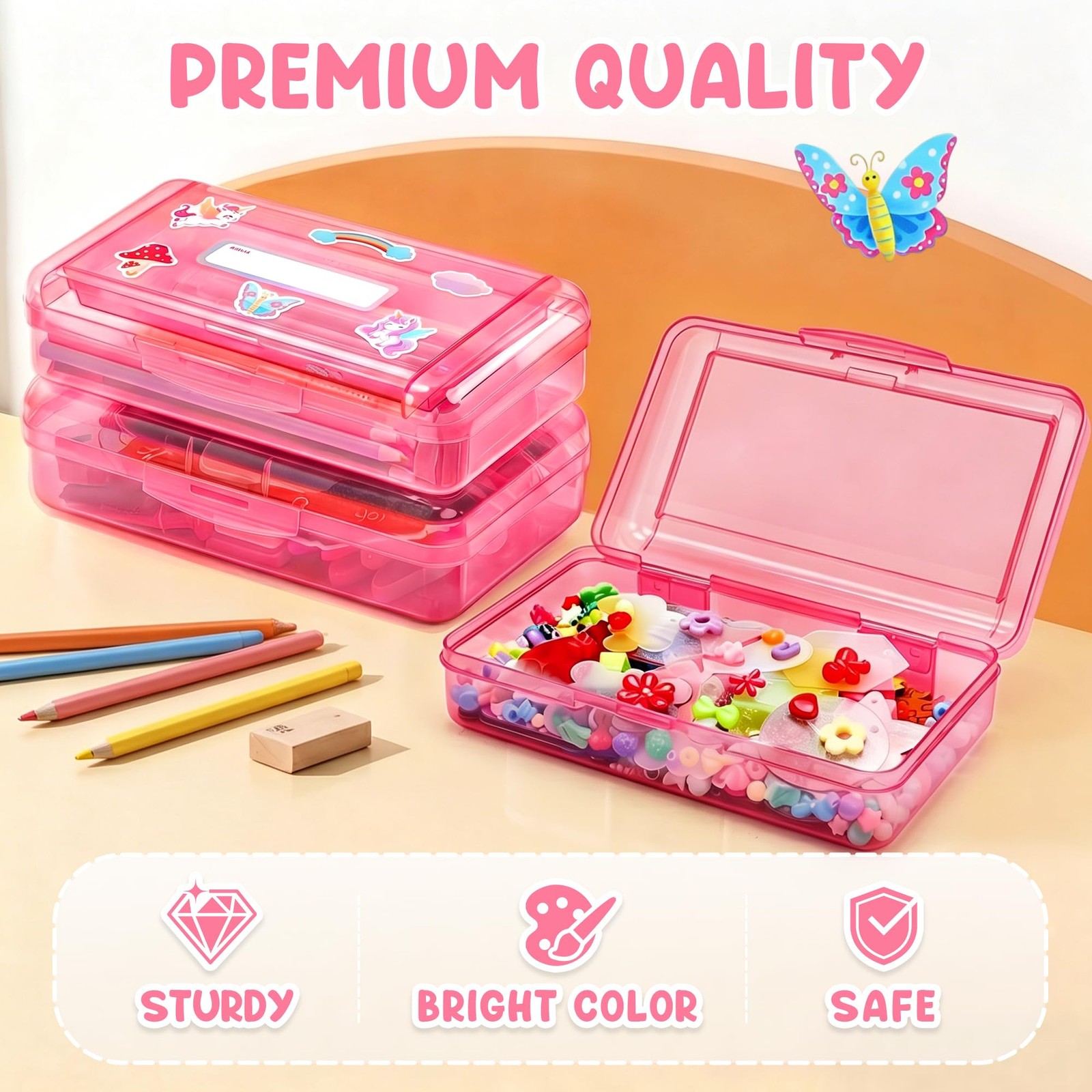 Double Layer Pencil Box, Hard Plastic Case with Latch, Large Art Storage Orga…