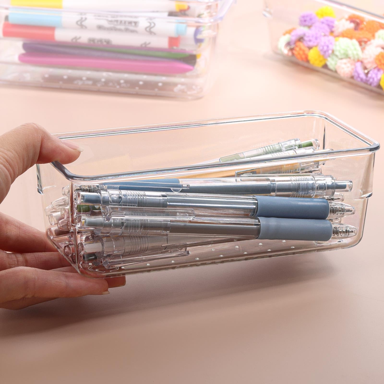 Ohlove 6Pcs Clear Plastic Drawer Organizers Tray 6″ x 3″ Storage 6″x3″,