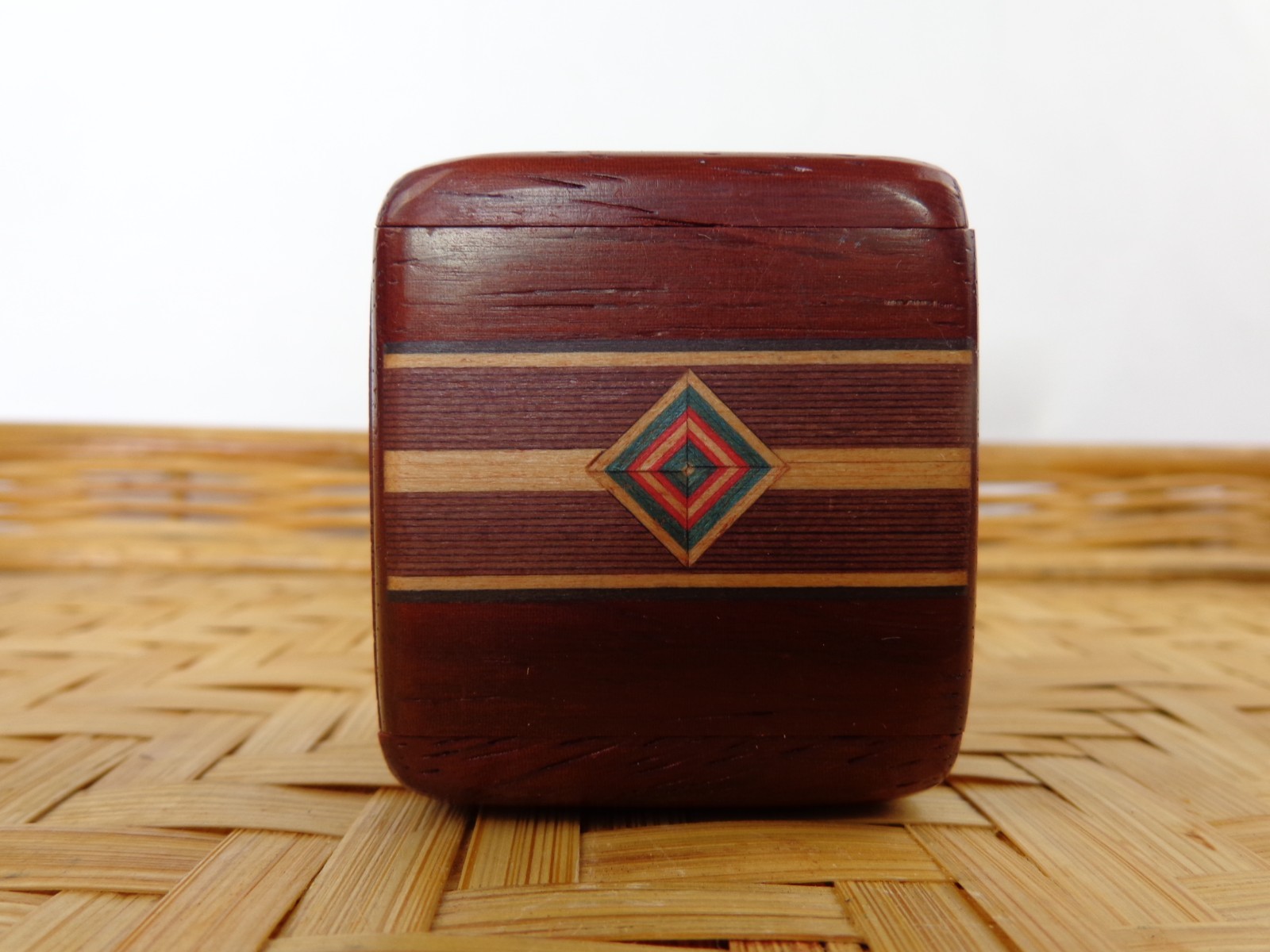 Wooden Stamp Holder Dispenser Handmade Inlaid Design Desk Office Decor