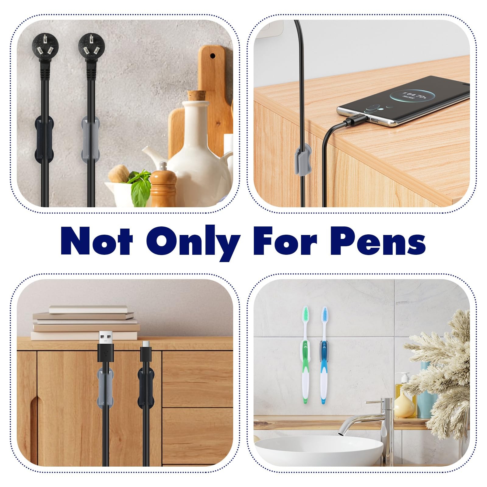6 Pcs Adhesive Pen Holder for Wall, Sticky Silicone Desk Pencil Holder Marker…