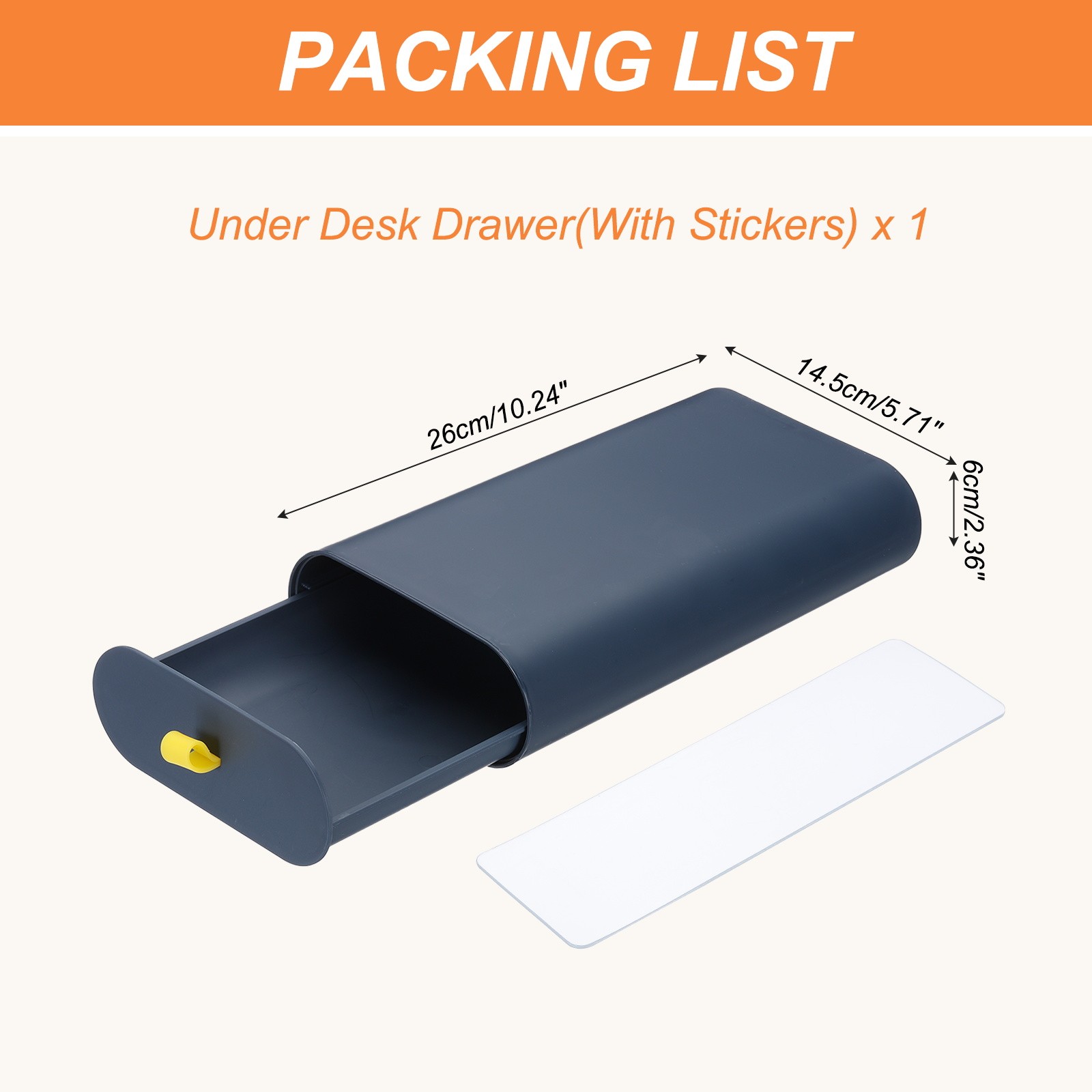 Self-Adhesive Slide Out Drawer Attachable Organizer Under Desk, Dark Blue, Large