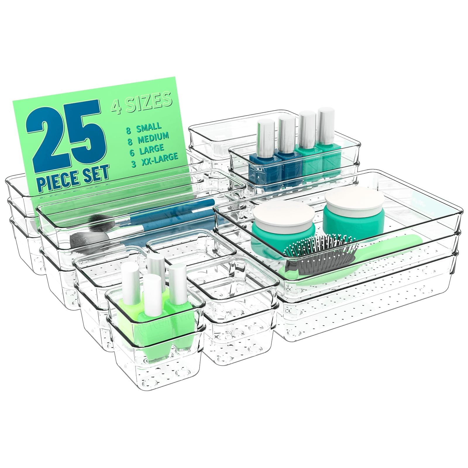 Yieach 25 Pc Clear Plastic Drawer Organizer Set,4 Sizes In Pack of 25,