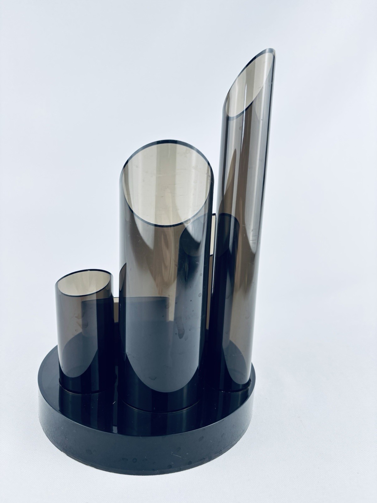 MCM Multi Cylinder Desk Caddy Organizer Smoke Brown 9″ Tall Acrylic Groovy Retro