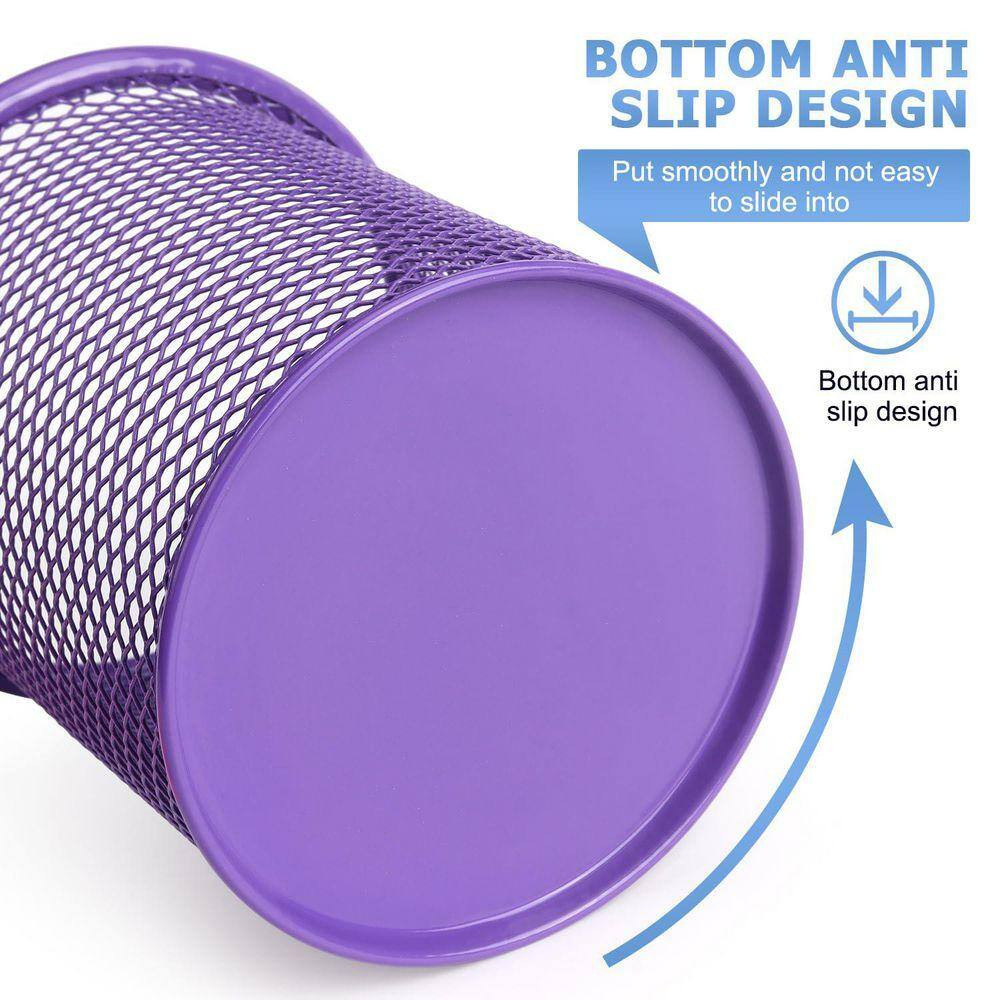 3.5 X 3.5 X 3.9 Inches Mesh Metal Pen Holder Cup for Desk Office, Purple, Holds