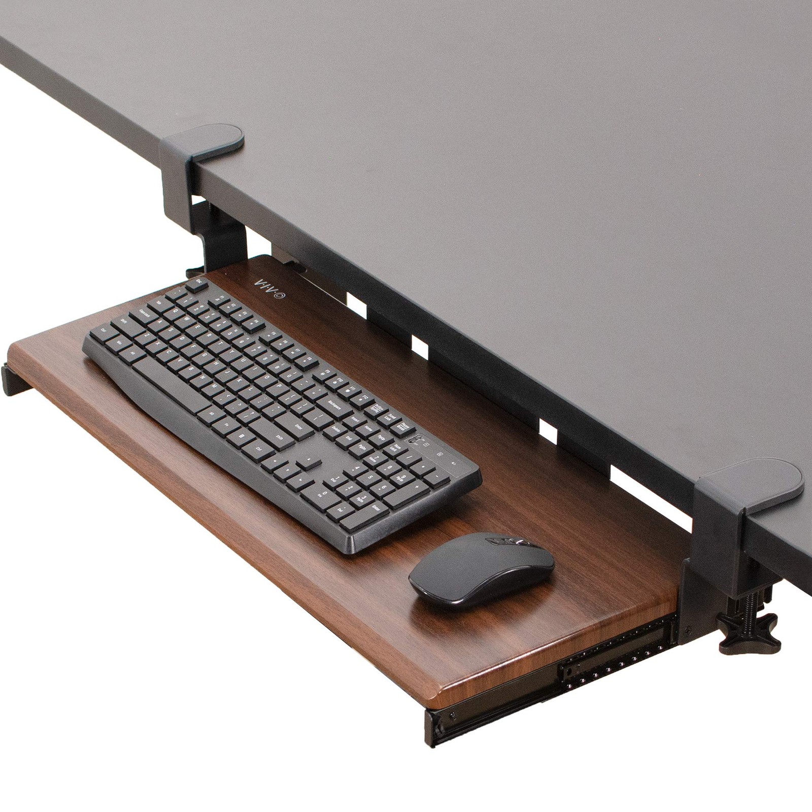 VIVO Large Clamp-on Computer Keyboard and Mouse Under 27 inch, Dark Walnut