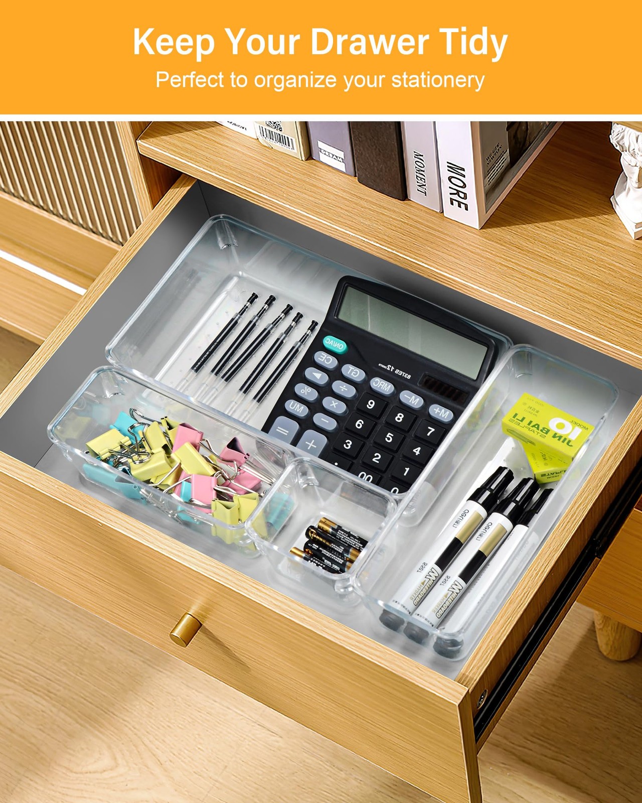 LUSCREAL 25 PCS Clear Plastic Drawer Organizers and Dividers, 4 S, 25PCS