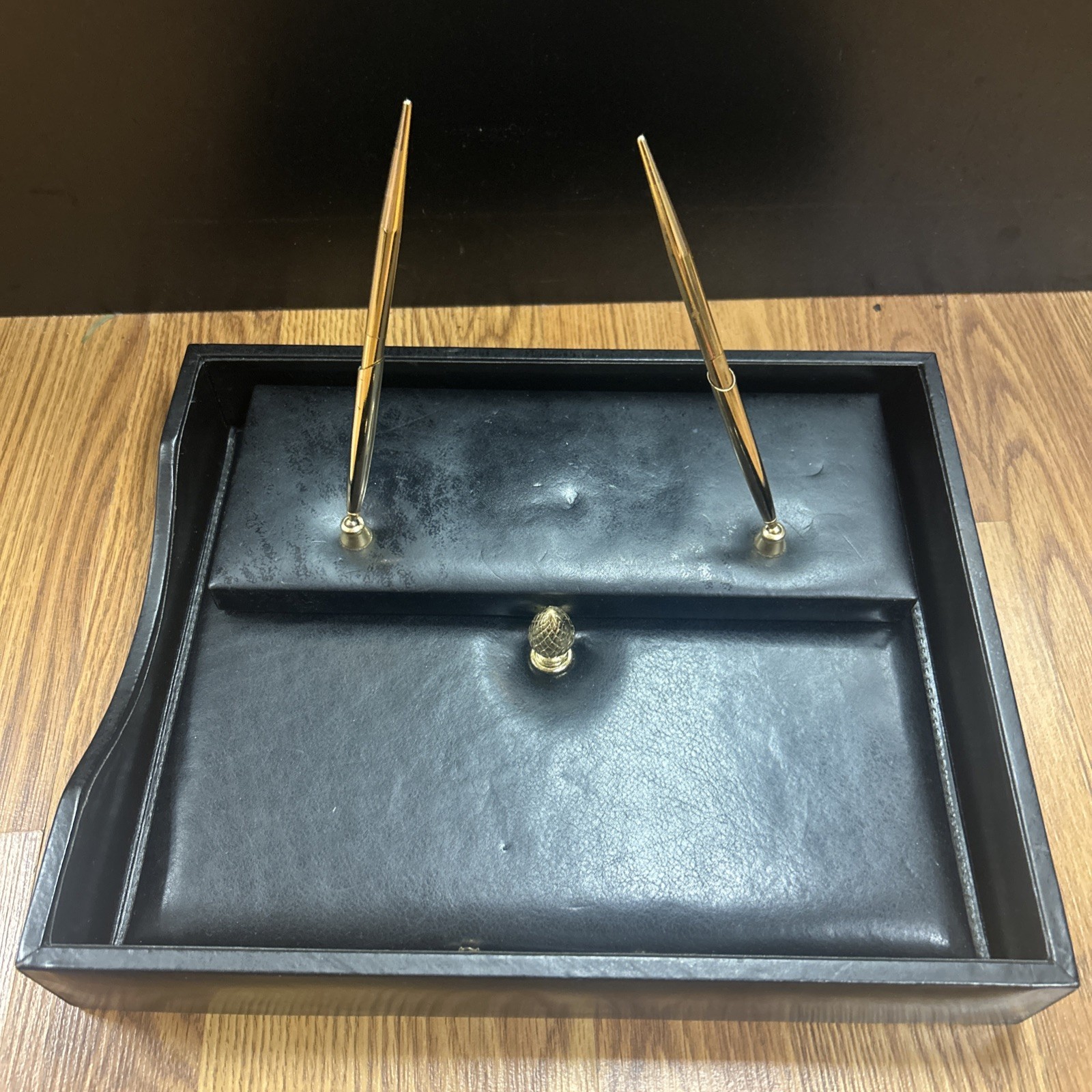 Vintage Bosca Black Leather Desk Organizer Accessories 8 Pieces