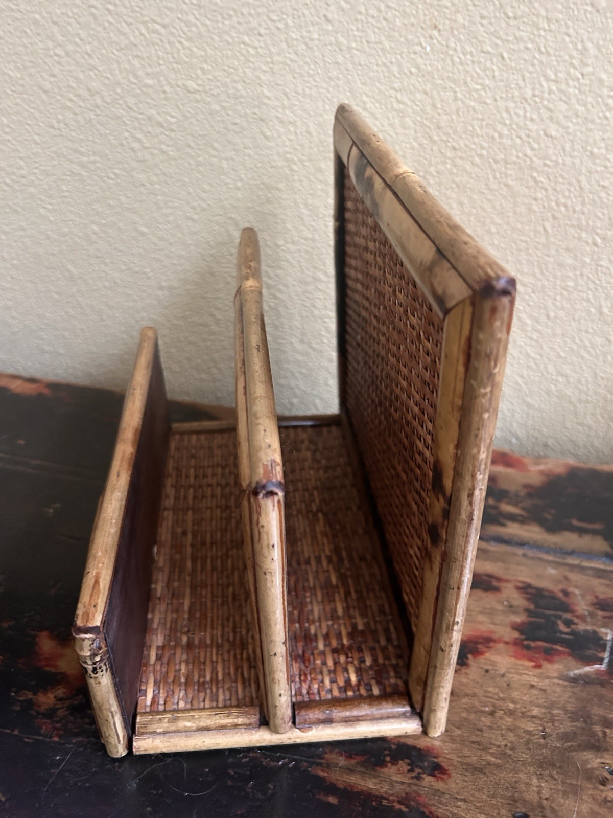 Vintage Coastal Boho Rattan Bamboo Letter Holder Desk Organizer