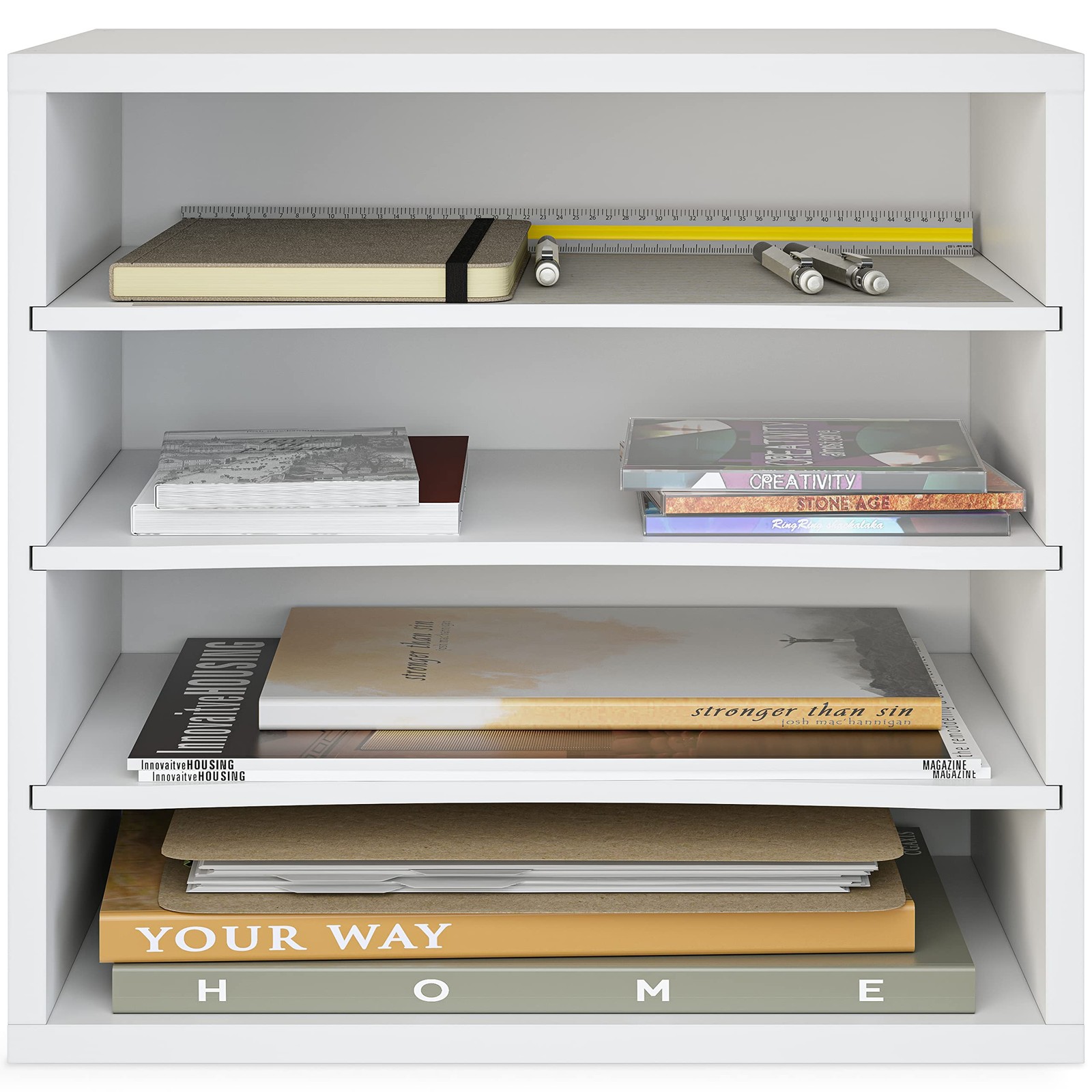 4-Tier Paper Organizer for Desk White Stackable Letter Paper Tray Sorter
