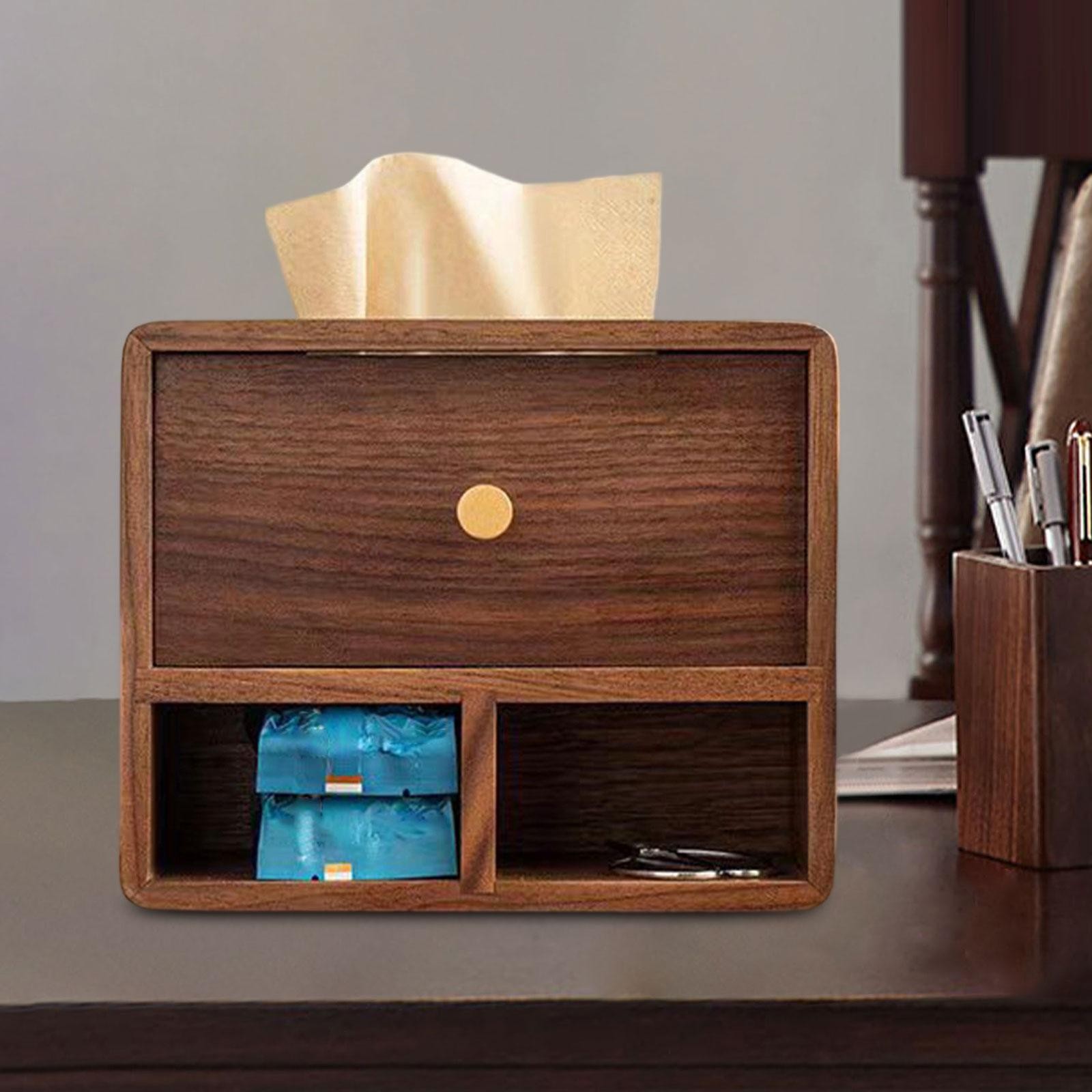Tissue Box Cover Desk Organizer Wooden Rectangle Bedroom Home Office for Glasses
