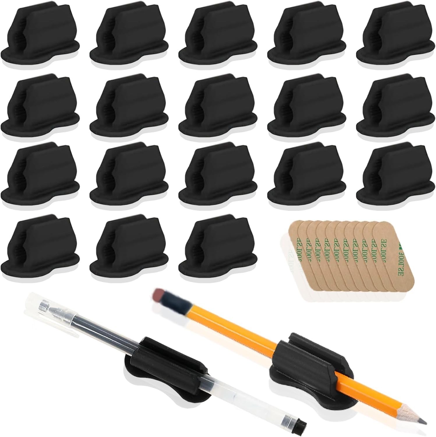 20 Pack Silicone Pen Holder Desk Adhesive Pencil Holders extra 10 Sticker Pads