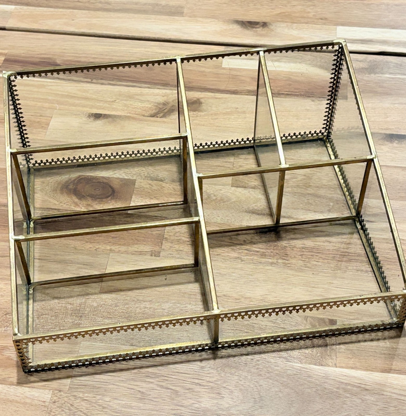 Vintage Inspired Metal & Glass Storage Organizer With Multiple Compartments
