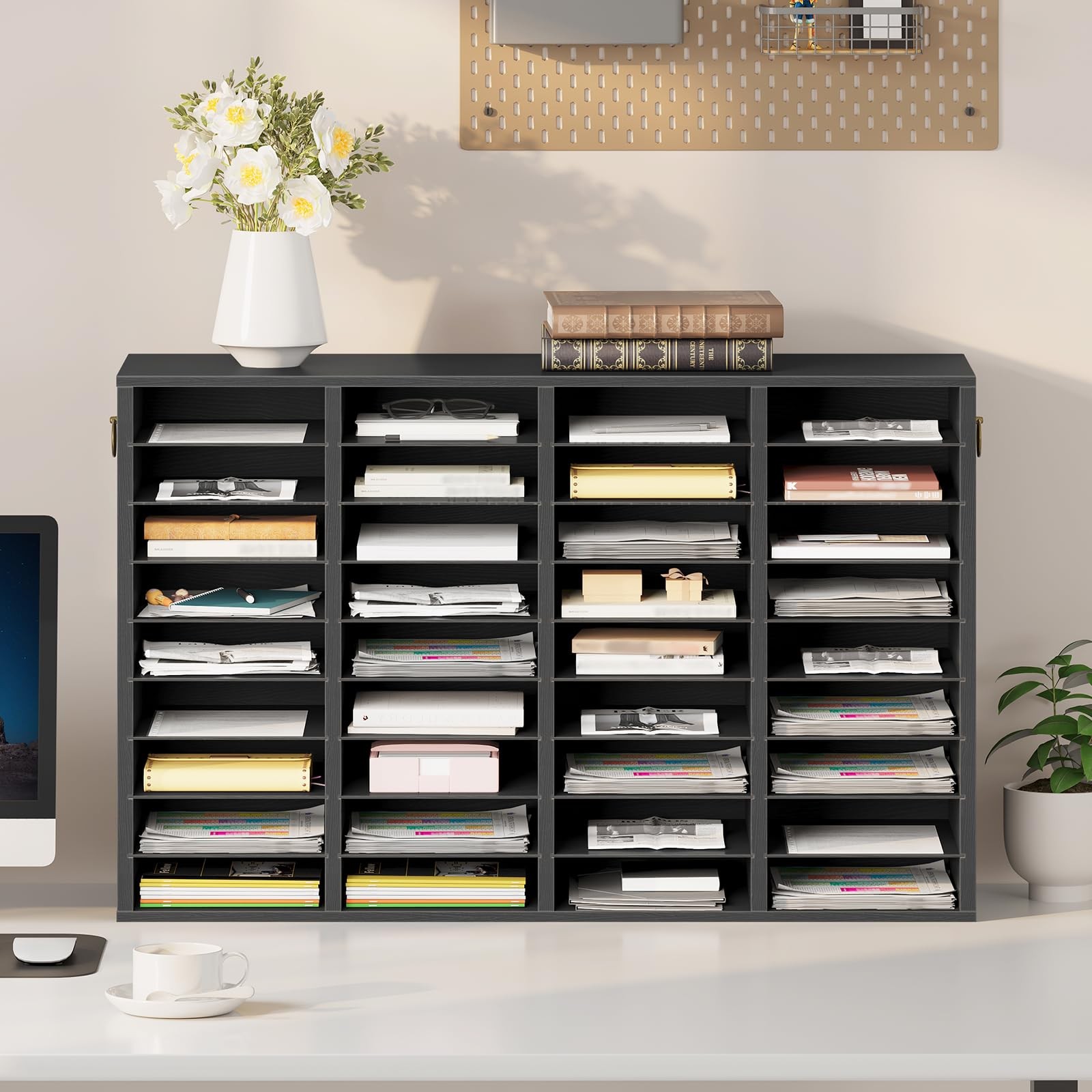 Wooden Literature Organizer, 36-Slot Mail Sorters, Removable Classroom Mailbo…