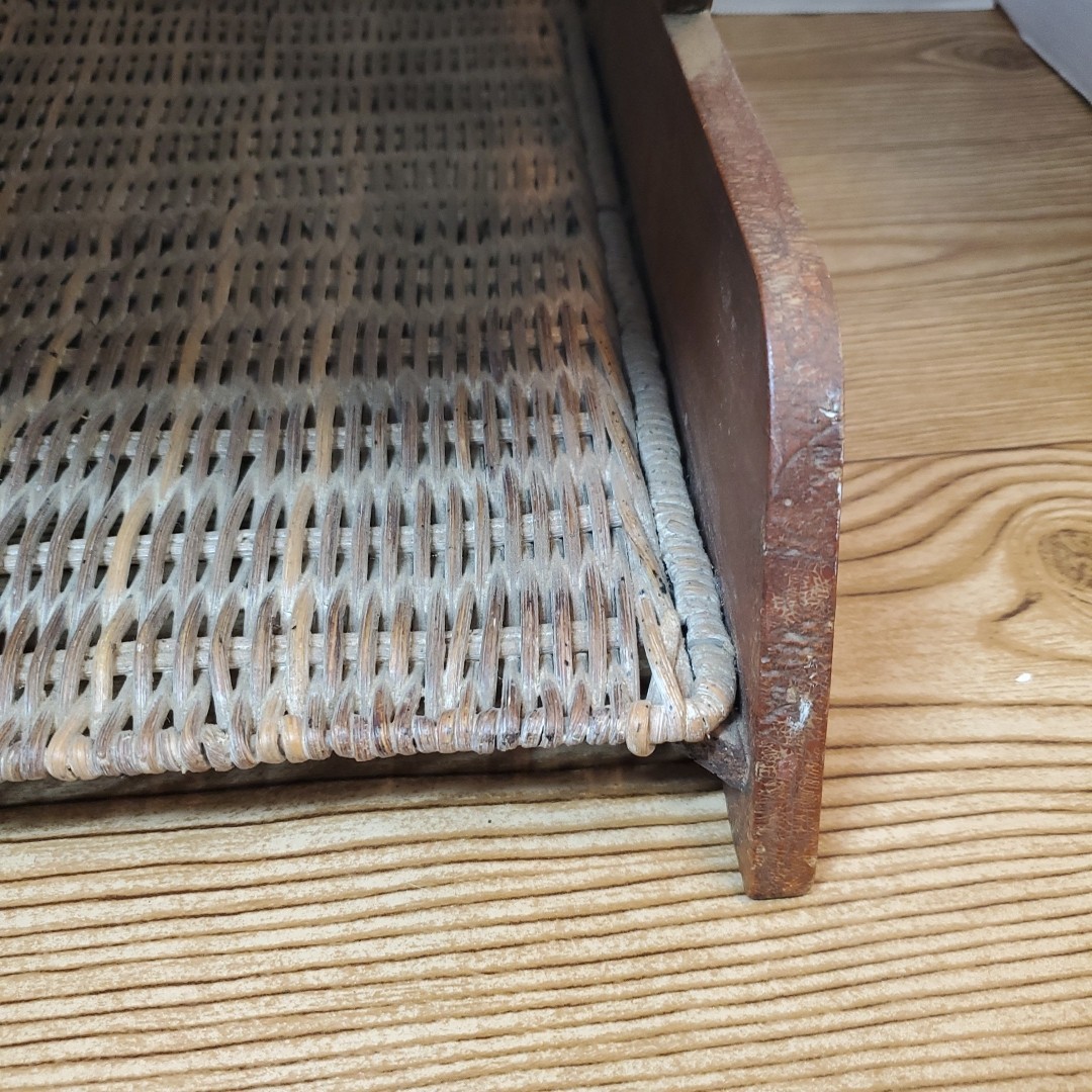 VTG 2 Tier Wood Rattan Wicker Paper Holder Letter Tray Office Desk Organizer