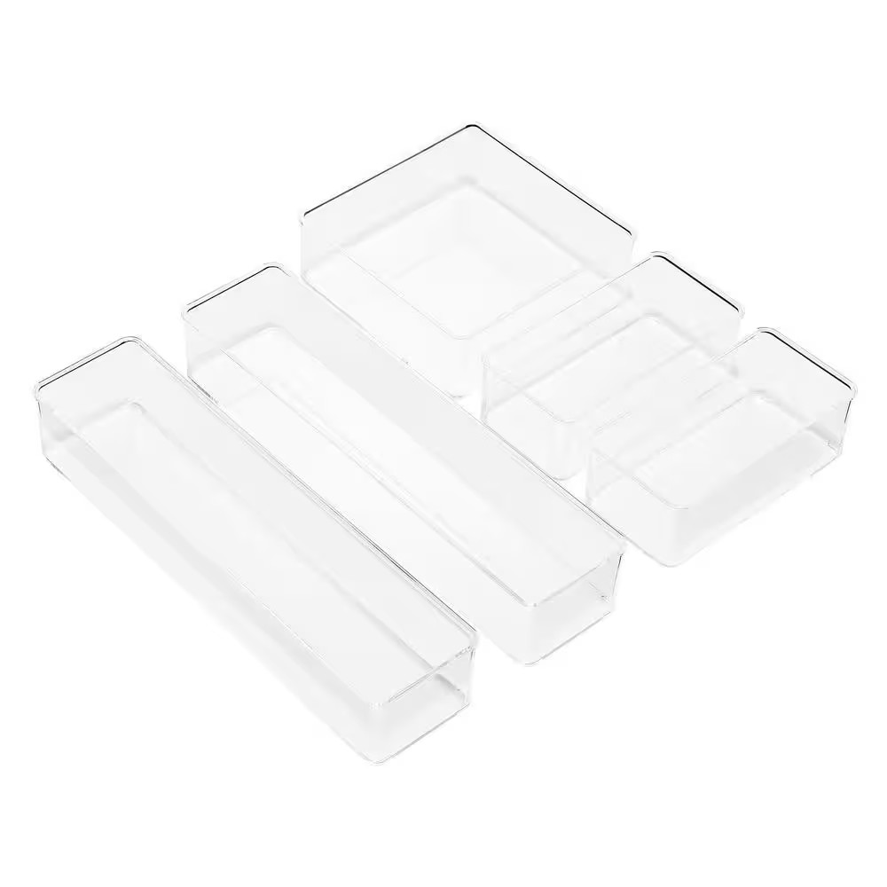 Drawer Organizer Set for Office Storage, Clear 12 In. X 2 In. Plastic Desk Organ
