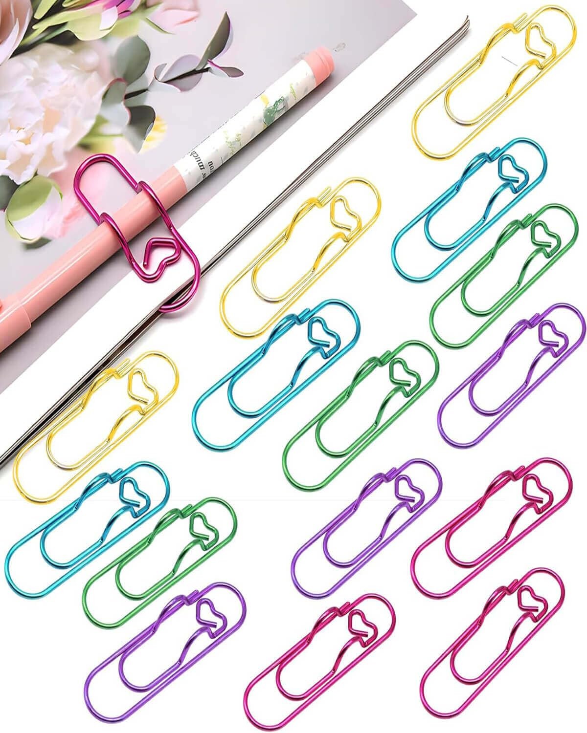 Metal Pen Clips and Holders 15 Pack Colorful for Notebooks and Heart Papers P…