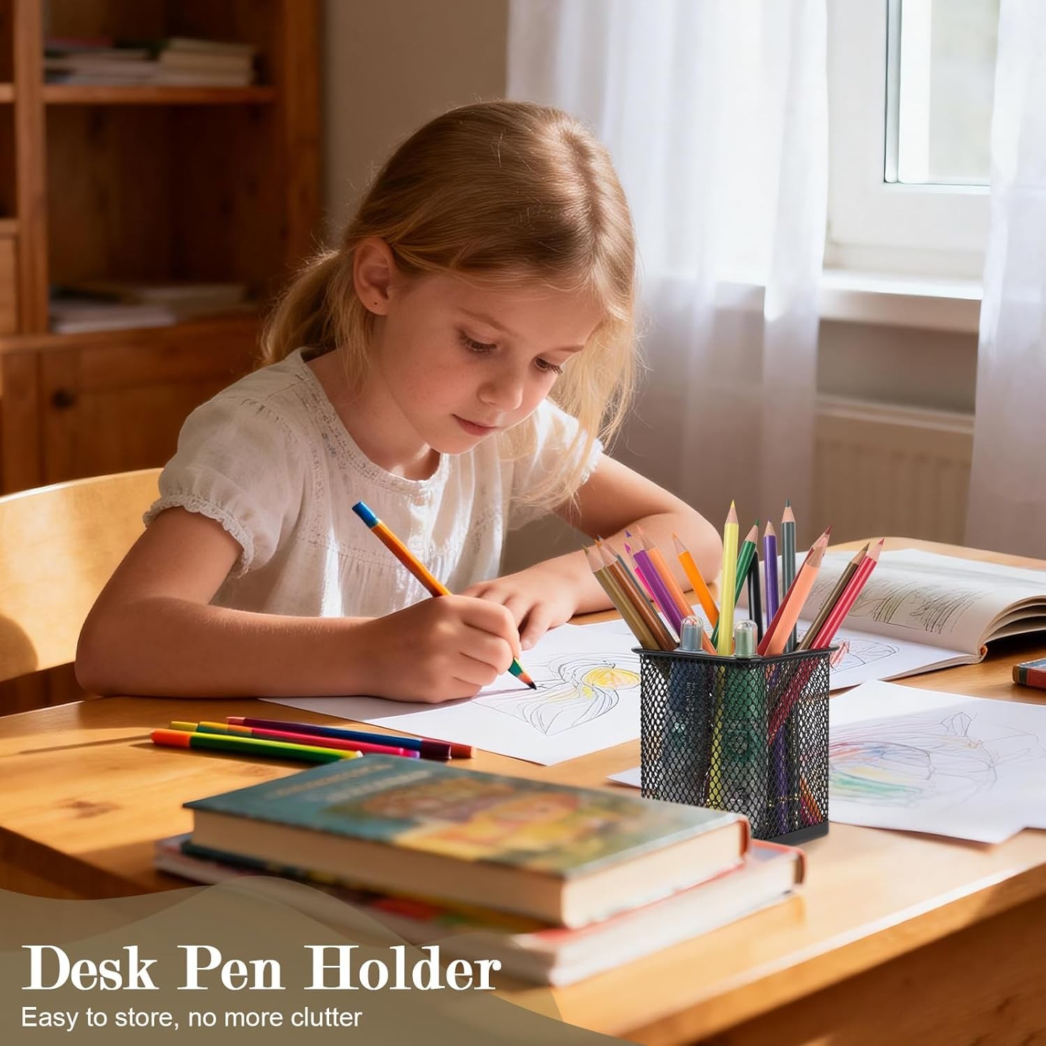 2 Pack Square Metal Pen Holder Desk 3.15 x 3.74 IN Pen Cups Pencil Holder
