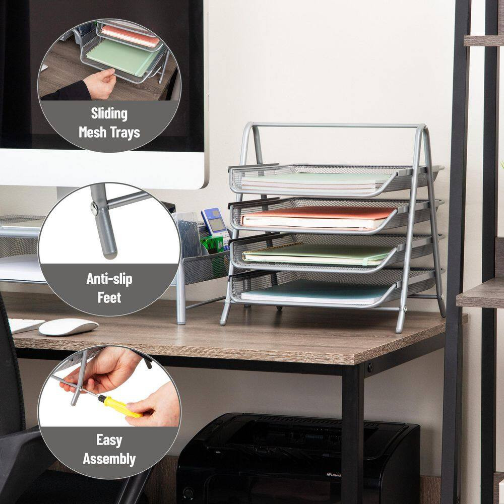 11.75 In. L X 13.75 In. W X 12.5 In. H 4-Tier Paper Tray, Desktop Organizer, Fil
