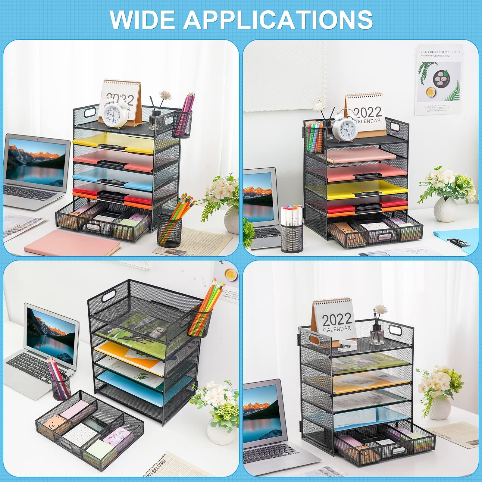 Lavatino 6 Tray Paper Organizer Letter Tray with Drawer – Mesh Desk File Orga…