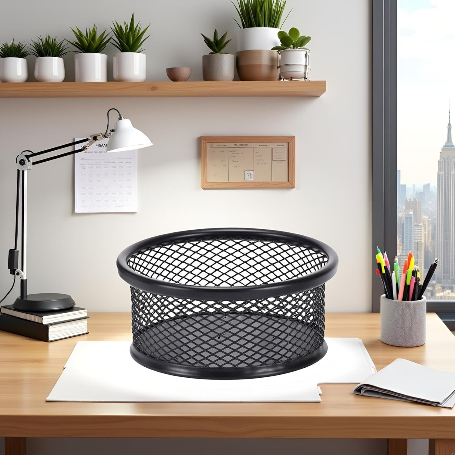 1 Pc Black Minimalist Metal Paper Clip Holder Mesh Paperclip Bowl Binder Clip…
