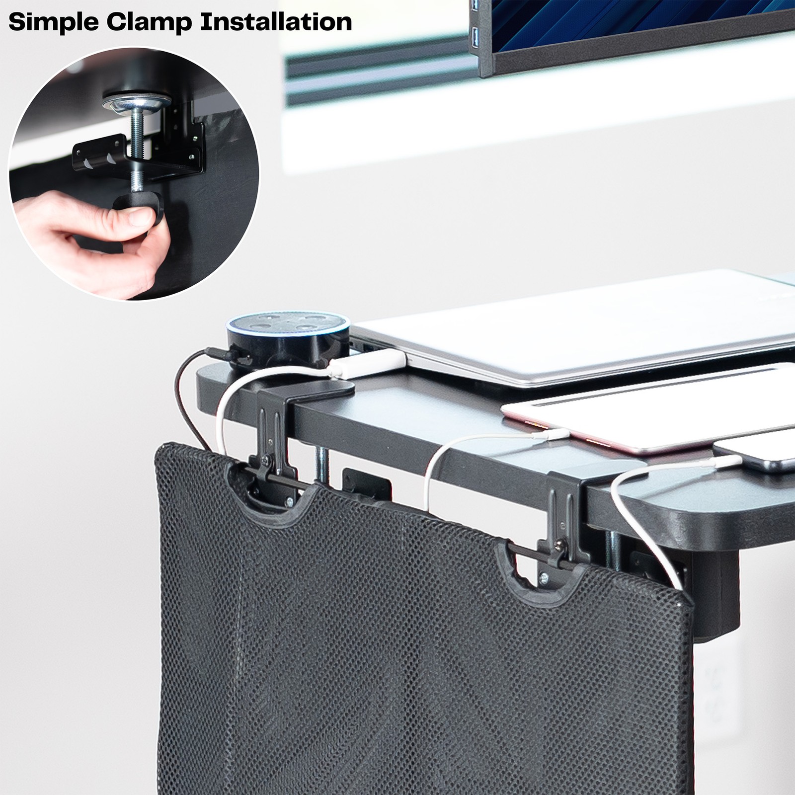 VIVO Black Clamp-on 24″ Privacy & Cable Management Sleeve Panel Kit for Desk
