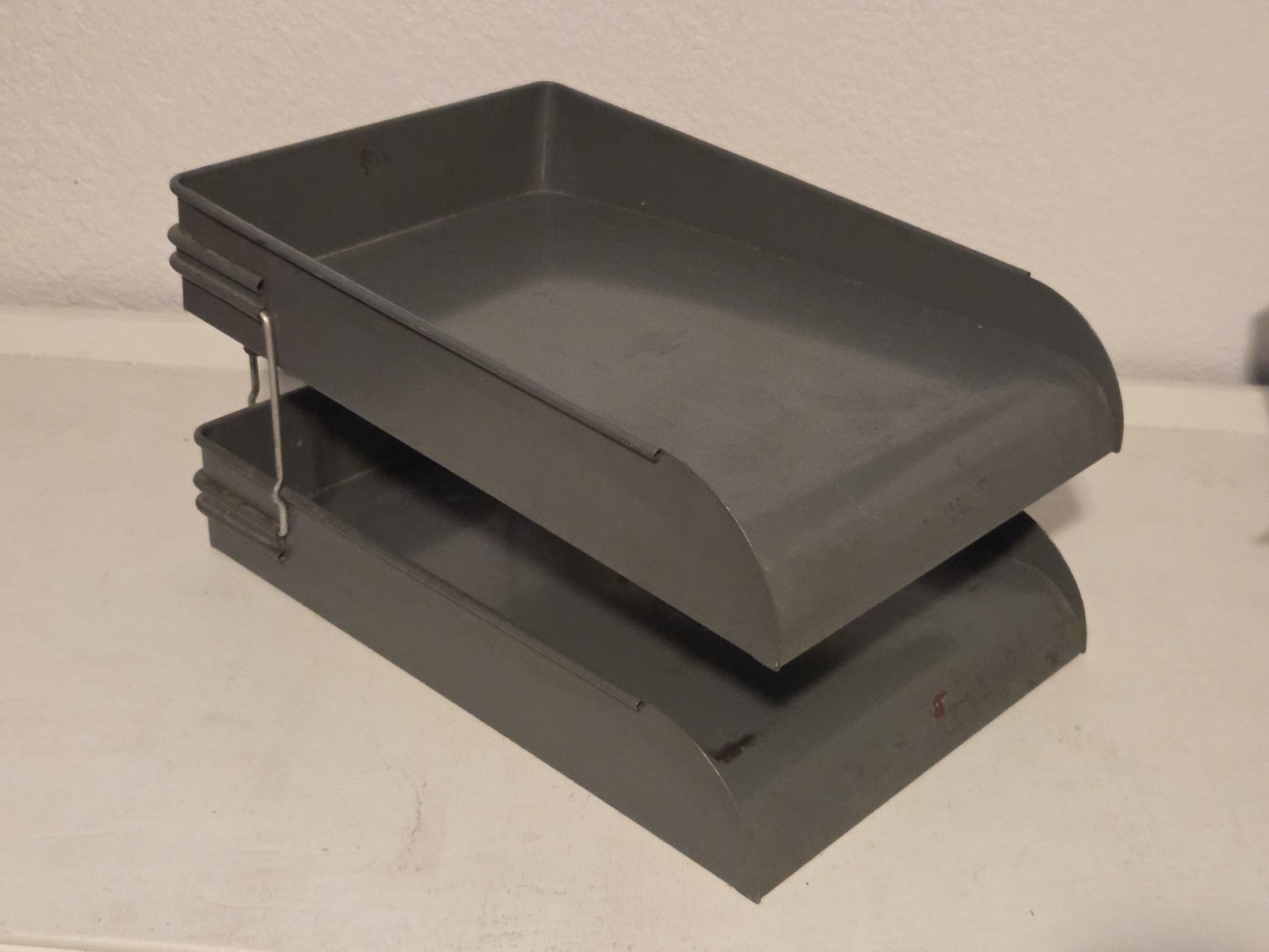 Vintage Globe-Wernicke 2 Tier Metal Paper Tray File Organizer Vintage Gray Green