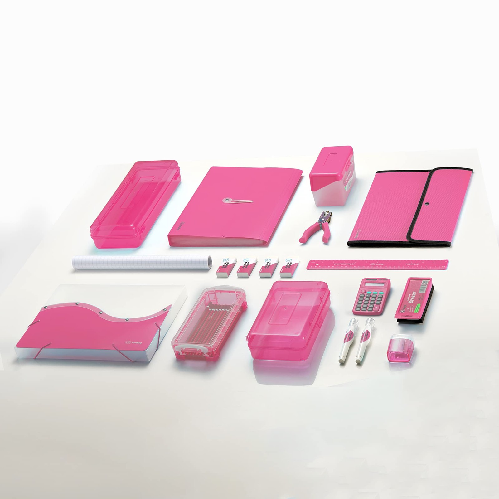 Large Plastic Pencil Box Double Layer Storage Case 12 Compartments Pink