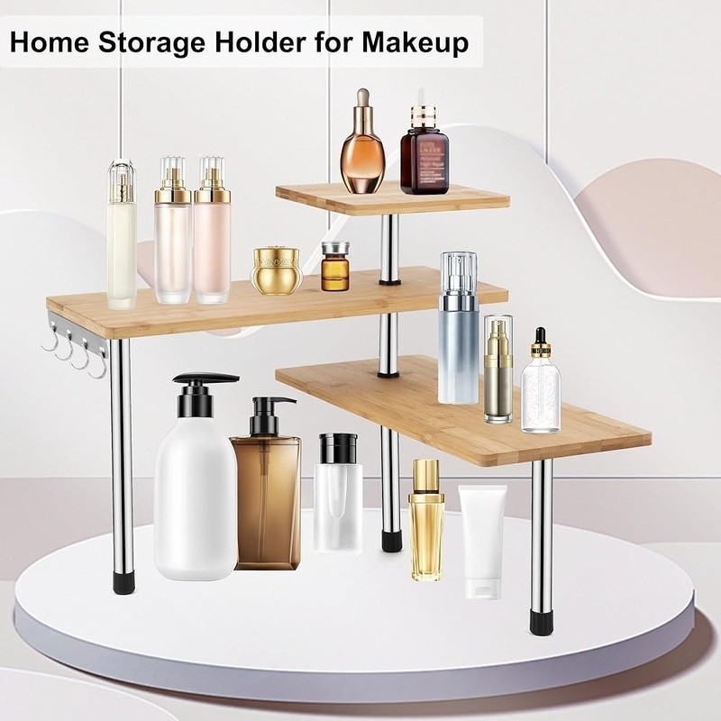 Adjustable 3-Tier Corner Shelf Lightweight Desktop Storage Organizer Home Office