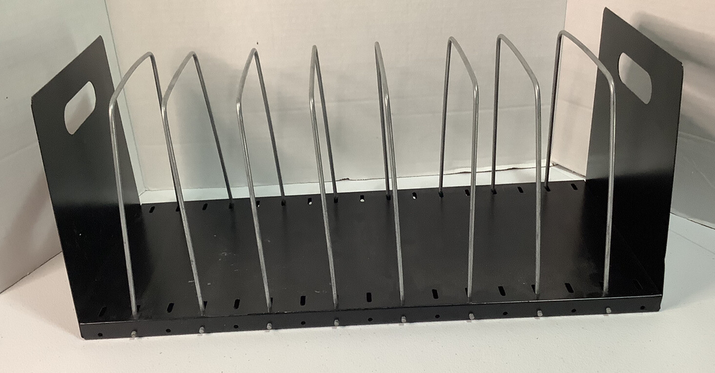 Vintage Metal Vertical 9 Slot Desk File Paper Organizer Sorter Black Faux Wood
