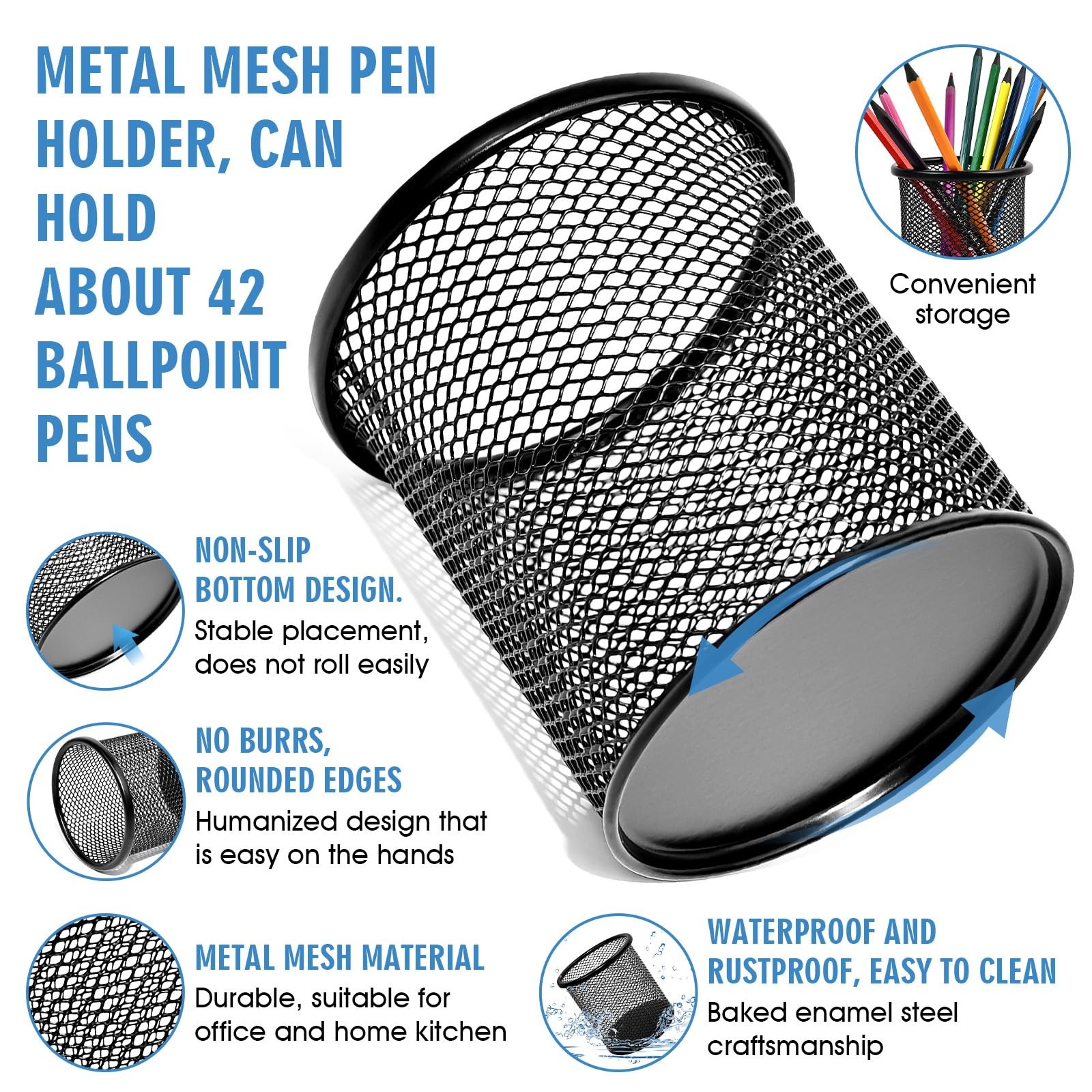 AUUTI 2 Pack Black Pencil Cup – Wire Mesh Pen Cup Holder