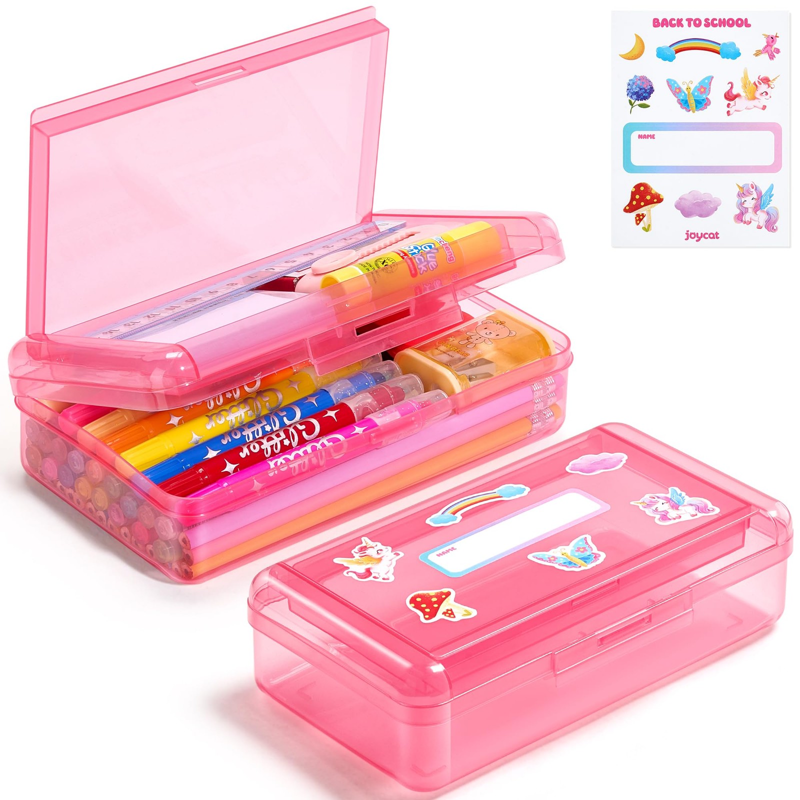 Double Layer Pencil Box, Hard Plastic Case with Latch, Large Art Storage Orga…