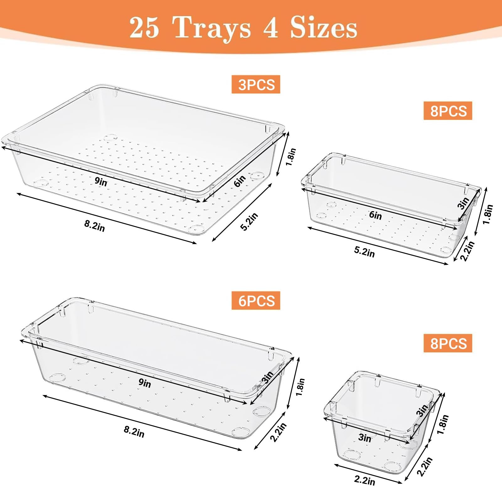 25 PCS Plastic Drawer Organizer Set, 4-Size Versatile Organizer Trays & stora…