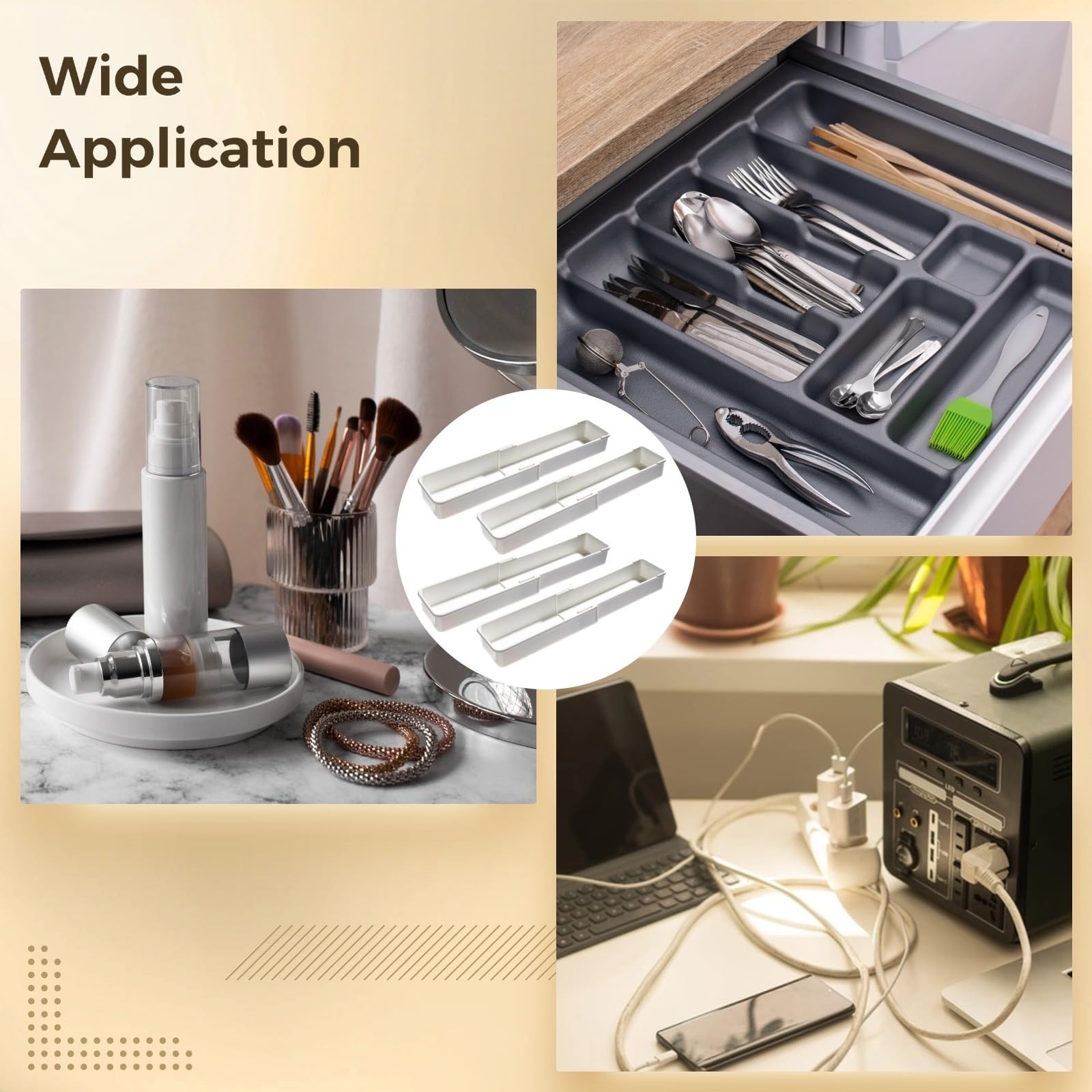 Toyosport 4 Pcs Expandable Drawer Organizers, Adjustable White