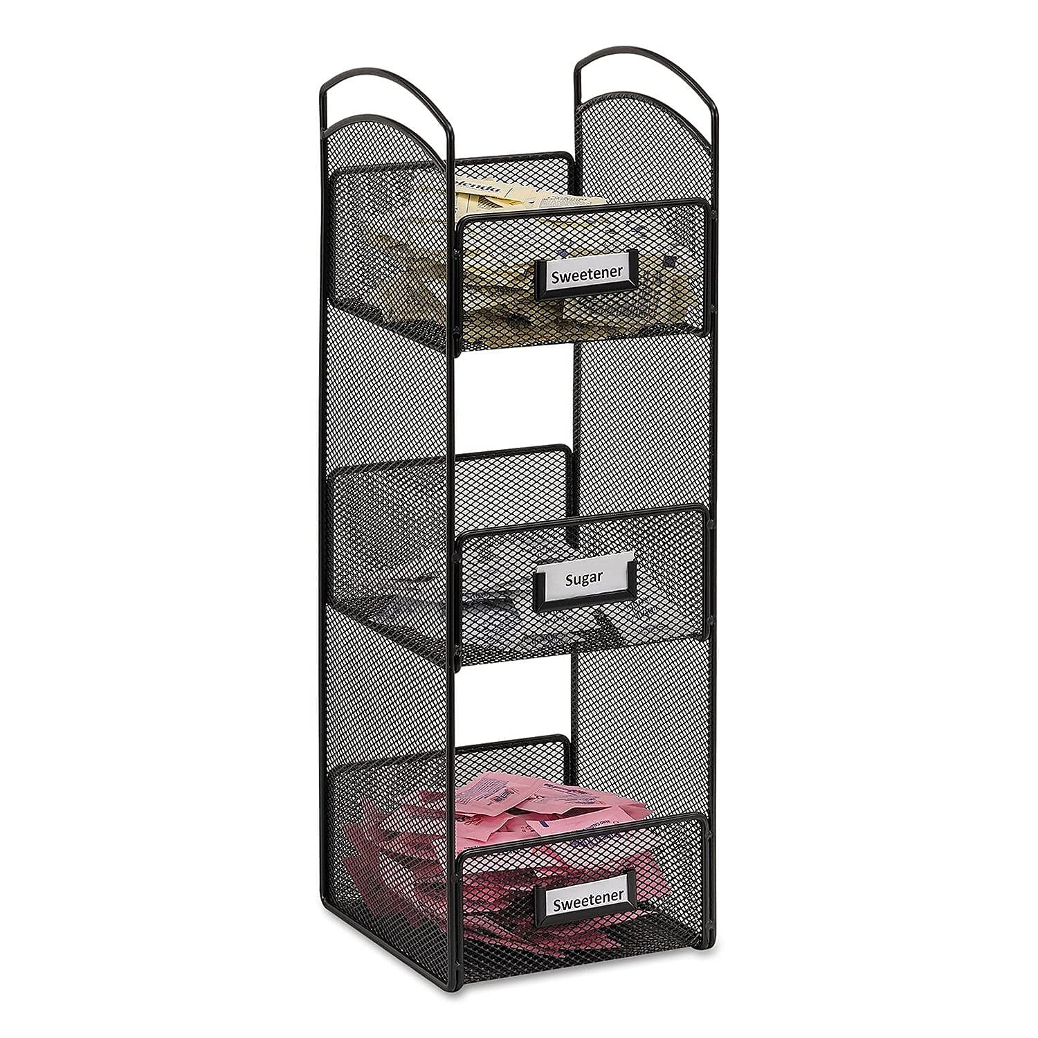 SafcoOnyx Mesh Tower Organizer – 3 Compartments, Labels Included, Steel Mesh …