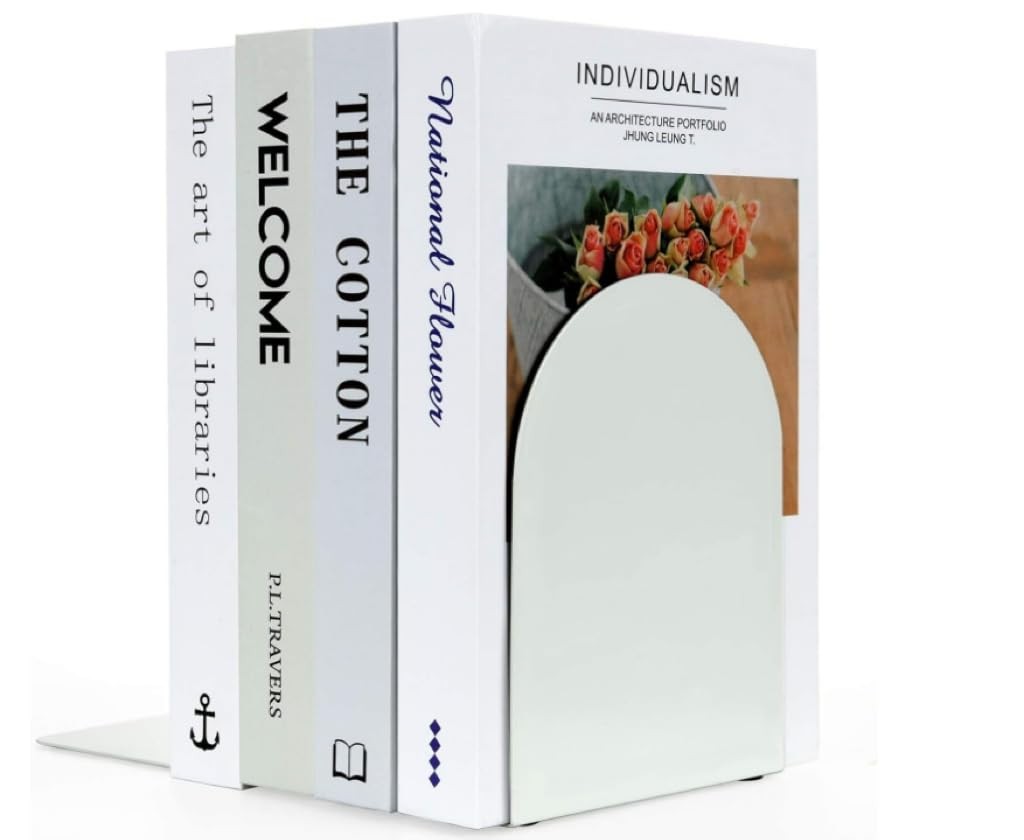 Lulonpon 8 Pieces Book Ends, Bookends, Books Stand, Metal Bookend for White