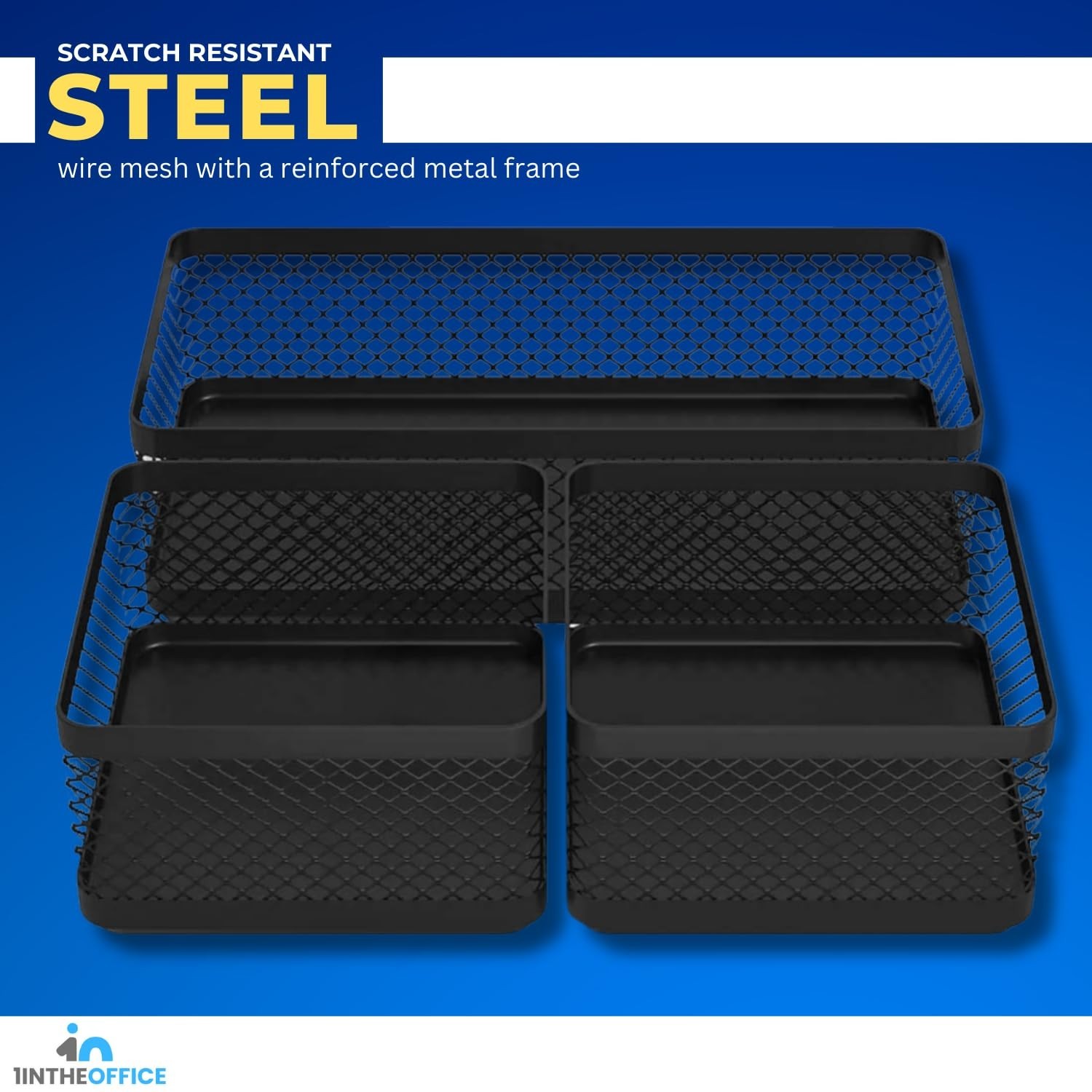 Stackable Mesh Desk Drawer Organizer Tray – 3 Compartment, Matte Black Storage S