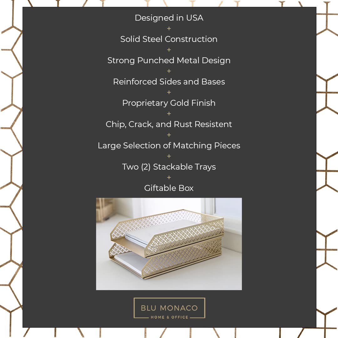 BLU MONACO | Paper Tray Stackable Gold Set of 2 | Stackable File Trays for De…