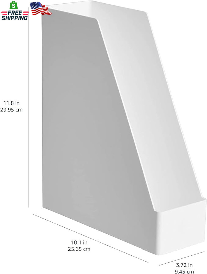 2-Pack Rectangular Plastic Desk Organizer Magazine Rack White