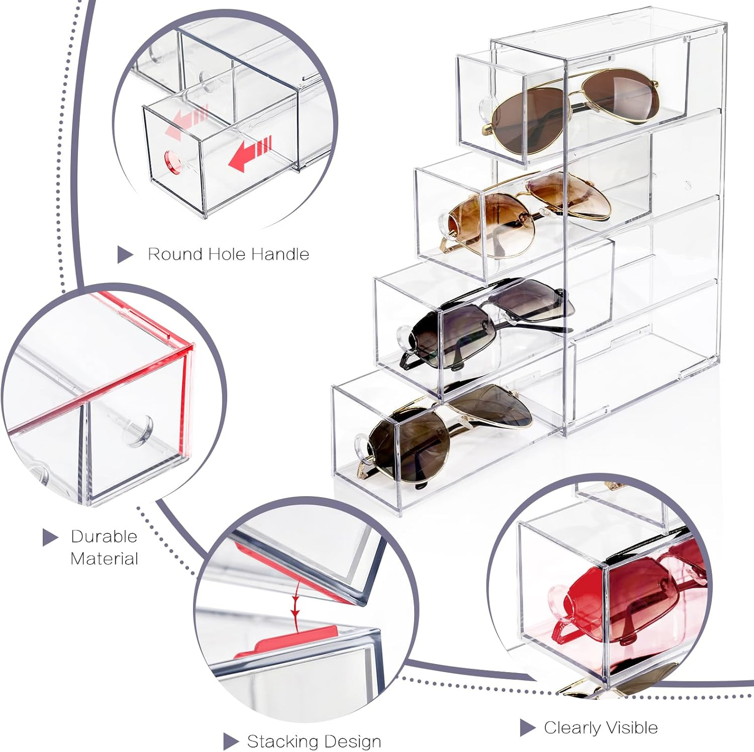 Desk Organizer with 4 Drawers, Stackable Desktop Storage Box with Removable Dra
