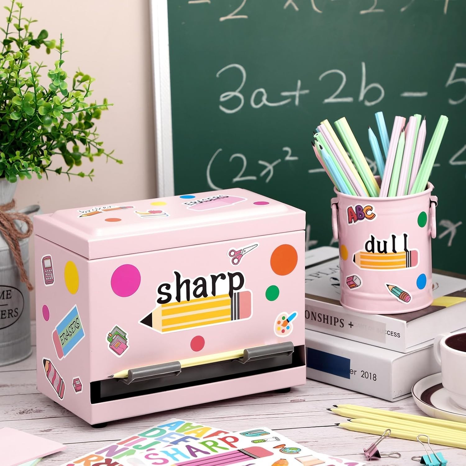 8 Pcs Stainless Steel Pencil Dispenser & Desk Organizer Kit – Light Pink