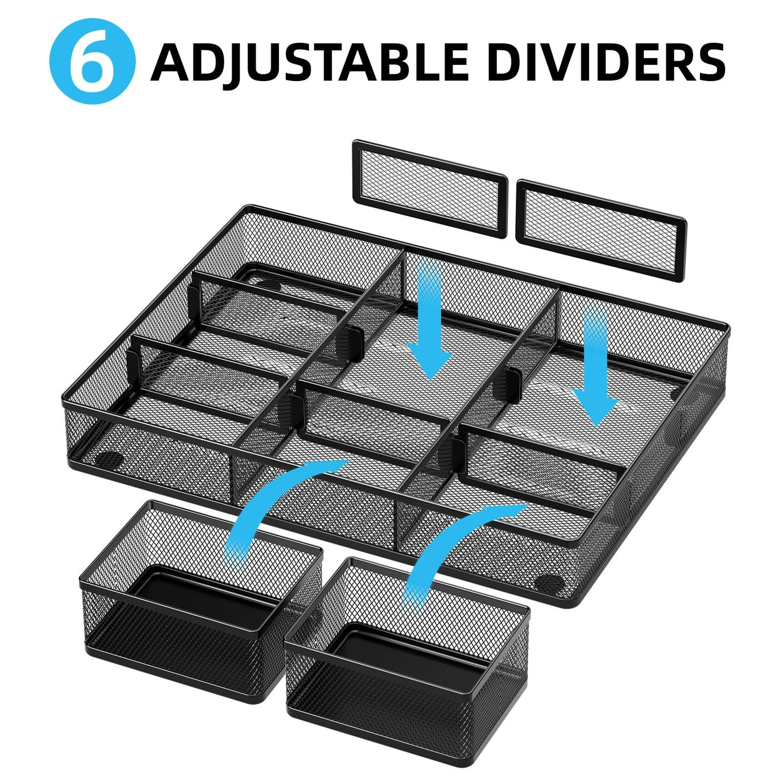 3 PCS Desk Drawer Organizer 9 Adjustable Compartment Makeup Office Black