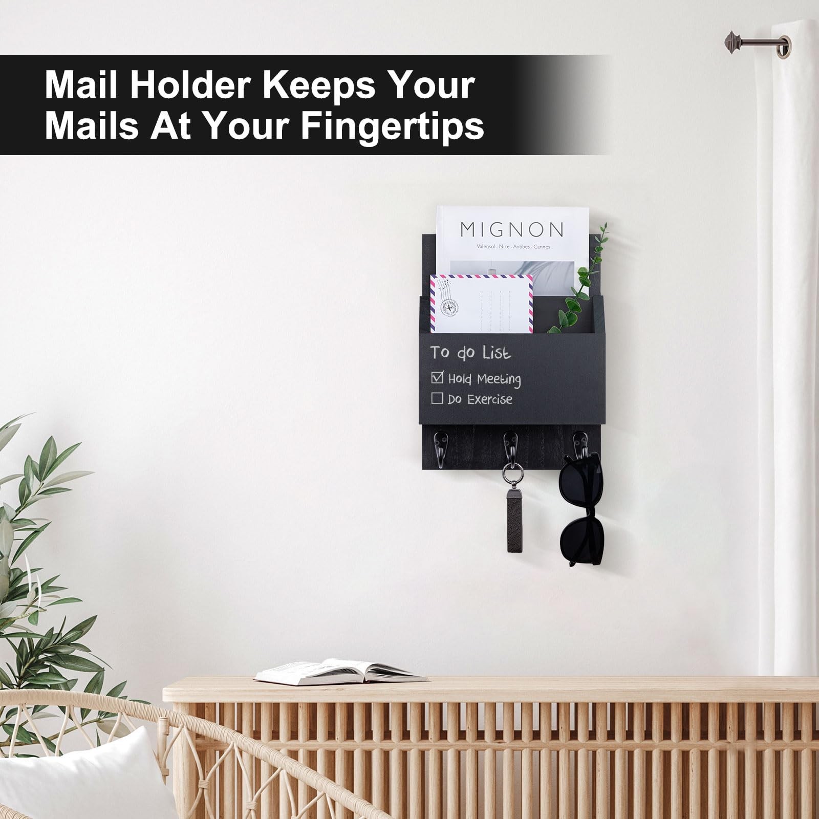 Key and Mail Holder for Wall Mount, Entryway Mail Holder with 2 Slot, Key Hol…