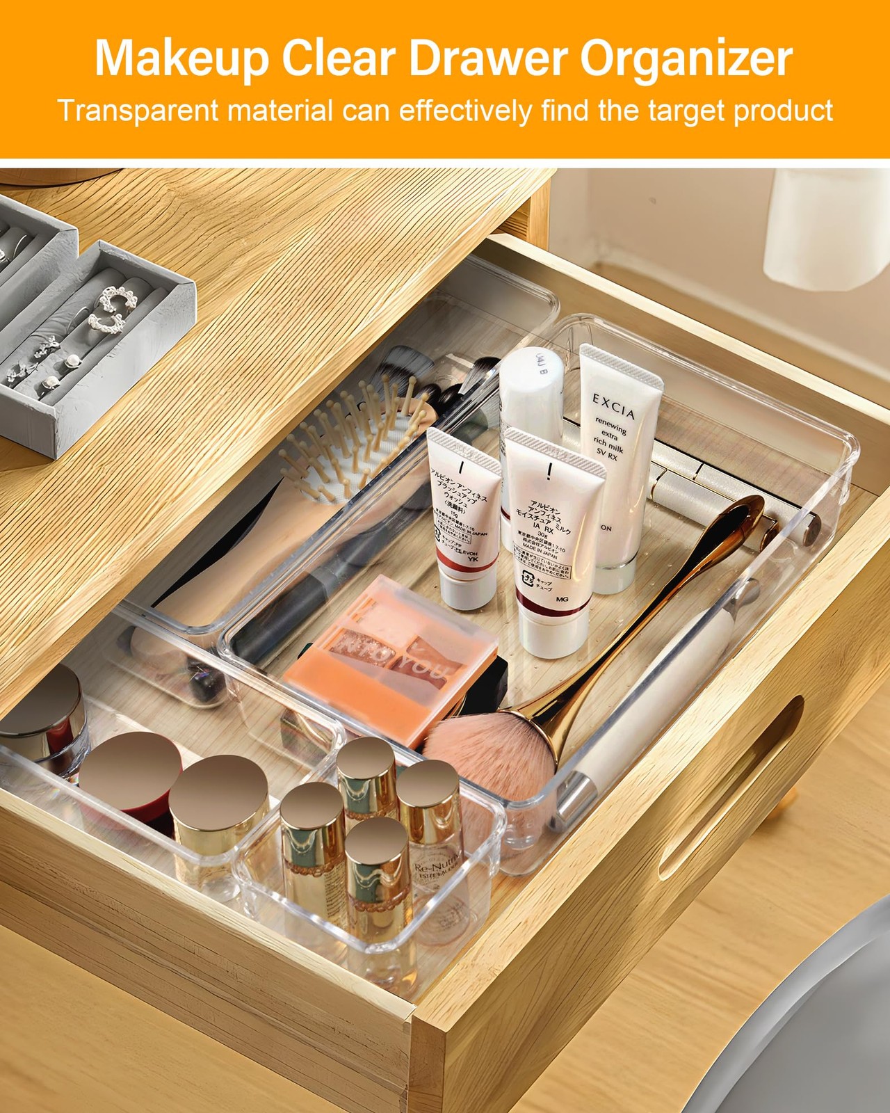 LUSCREAL 25 PCS Clear Plastic Drawer Organizers and Dividers, 4 S, 25PCS