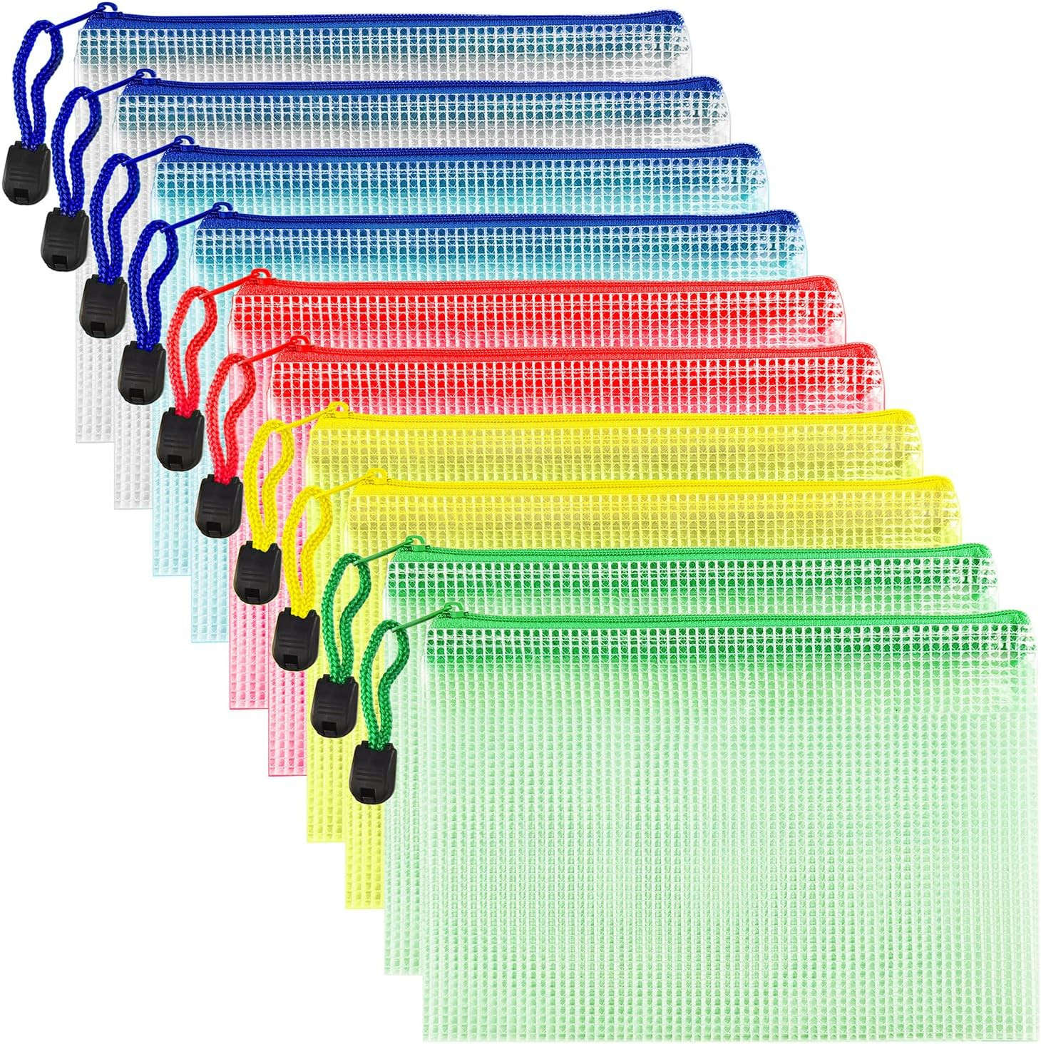 10 Pcs Zipper File Bags, Waterproof Plastic Mesh Pouch for Office School, Board