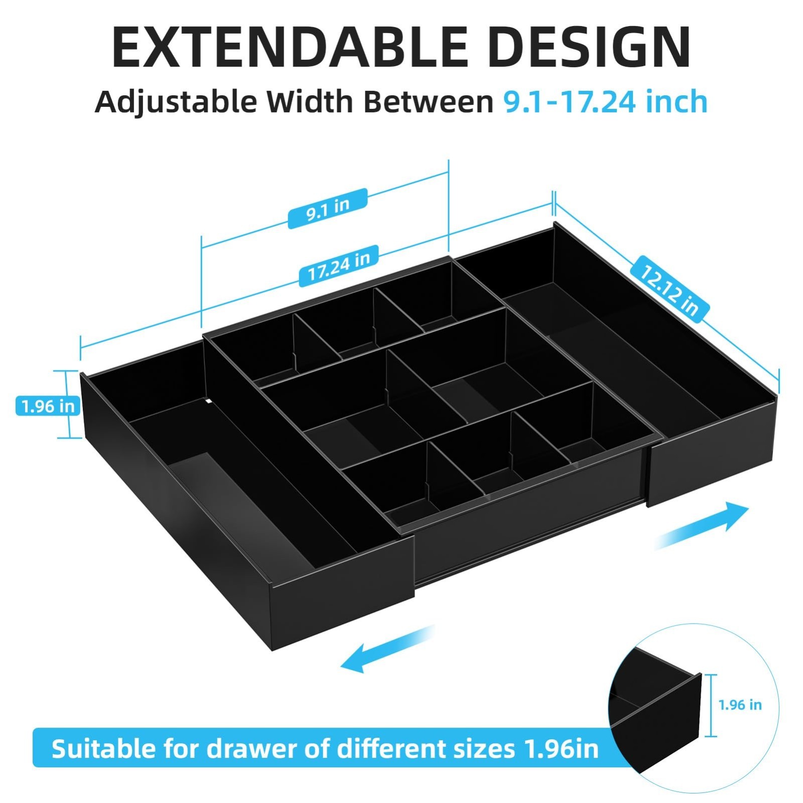 Expandable Desk Drawer Organizer – Clear Plastic Tray with 10 Adjustable Compart