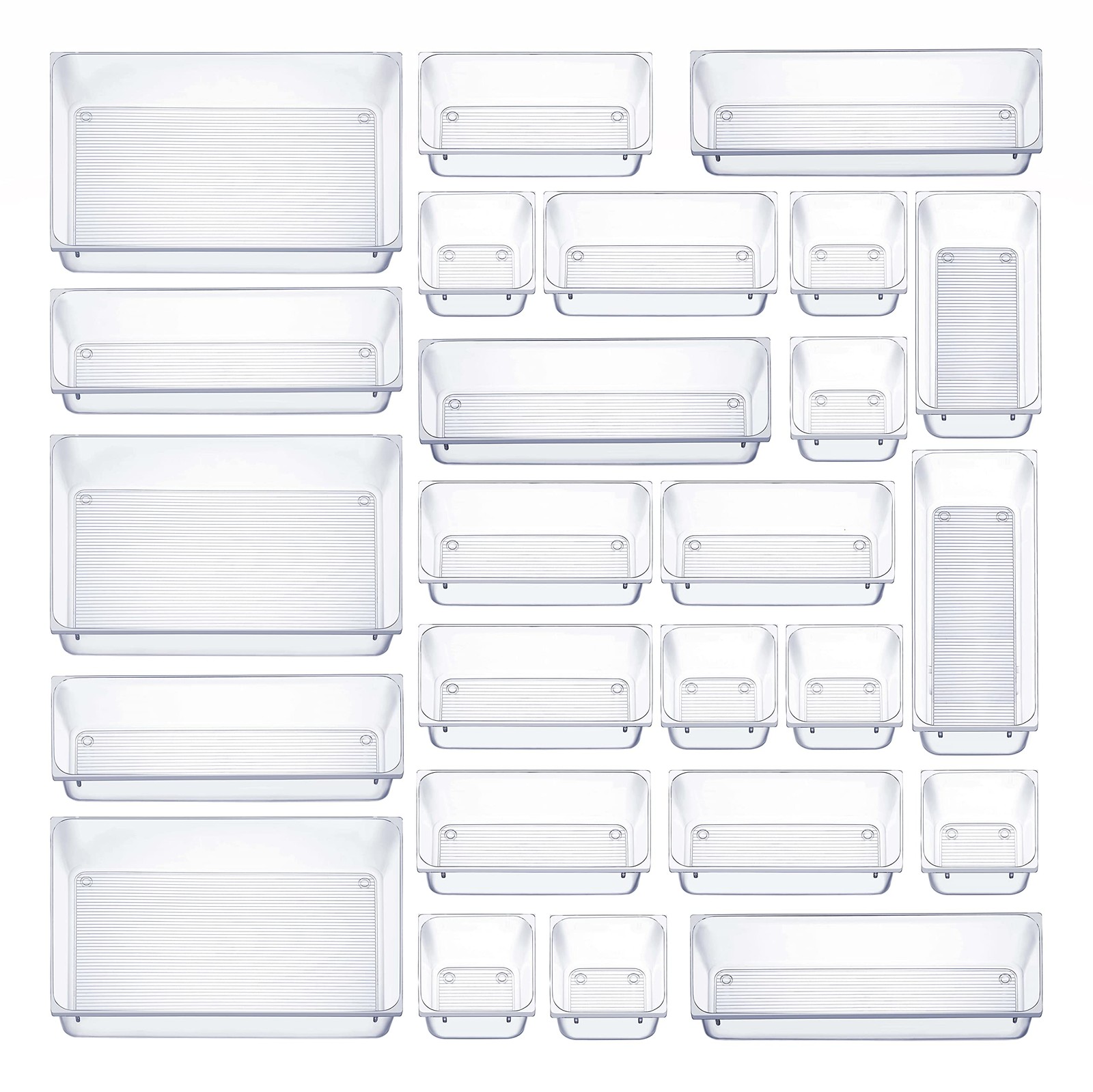 Seseno 25 PCS Clear Plastic Drawer Organizers Set, 4-Size 25 Piece,